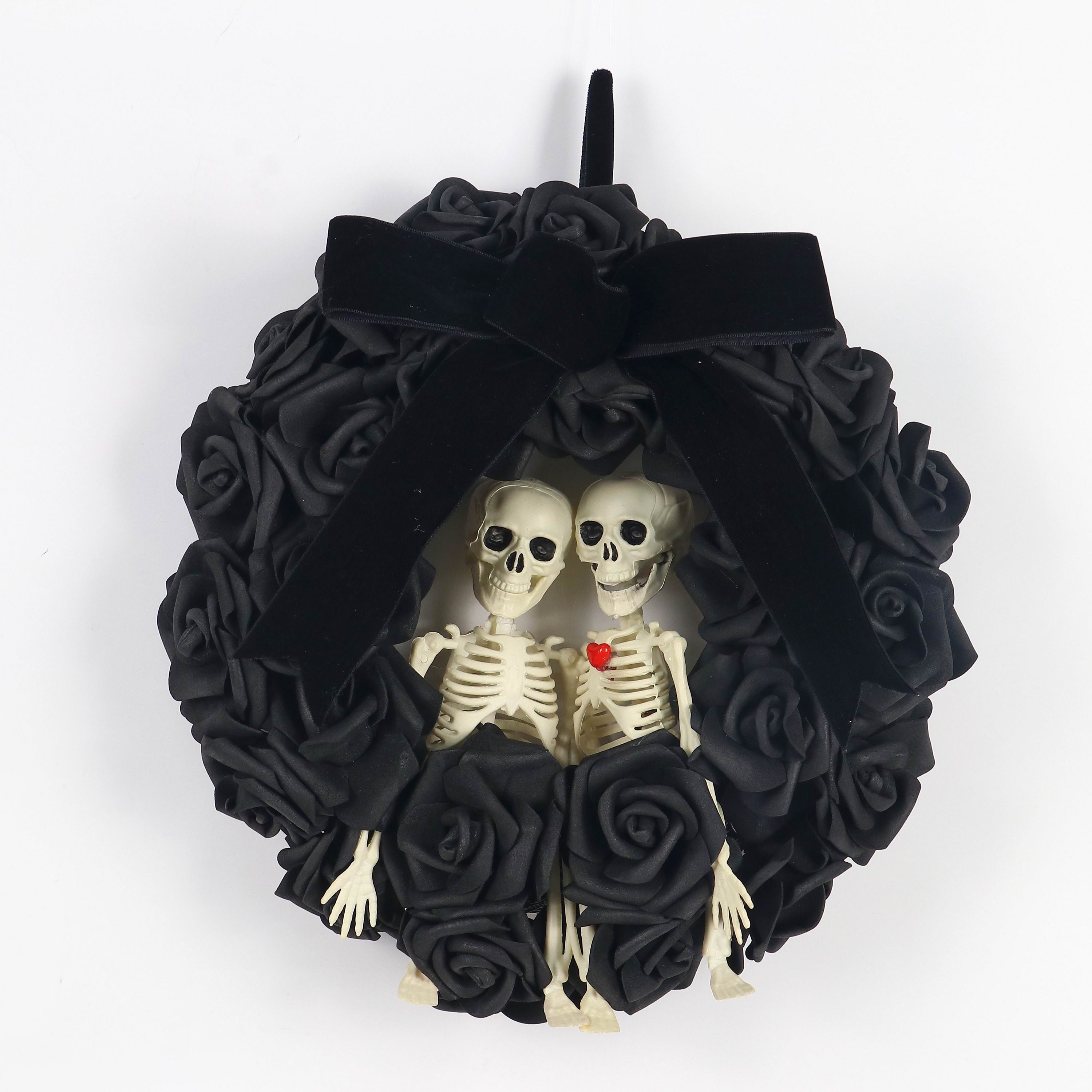 12" BLACK ROSE SKELETON WREATH