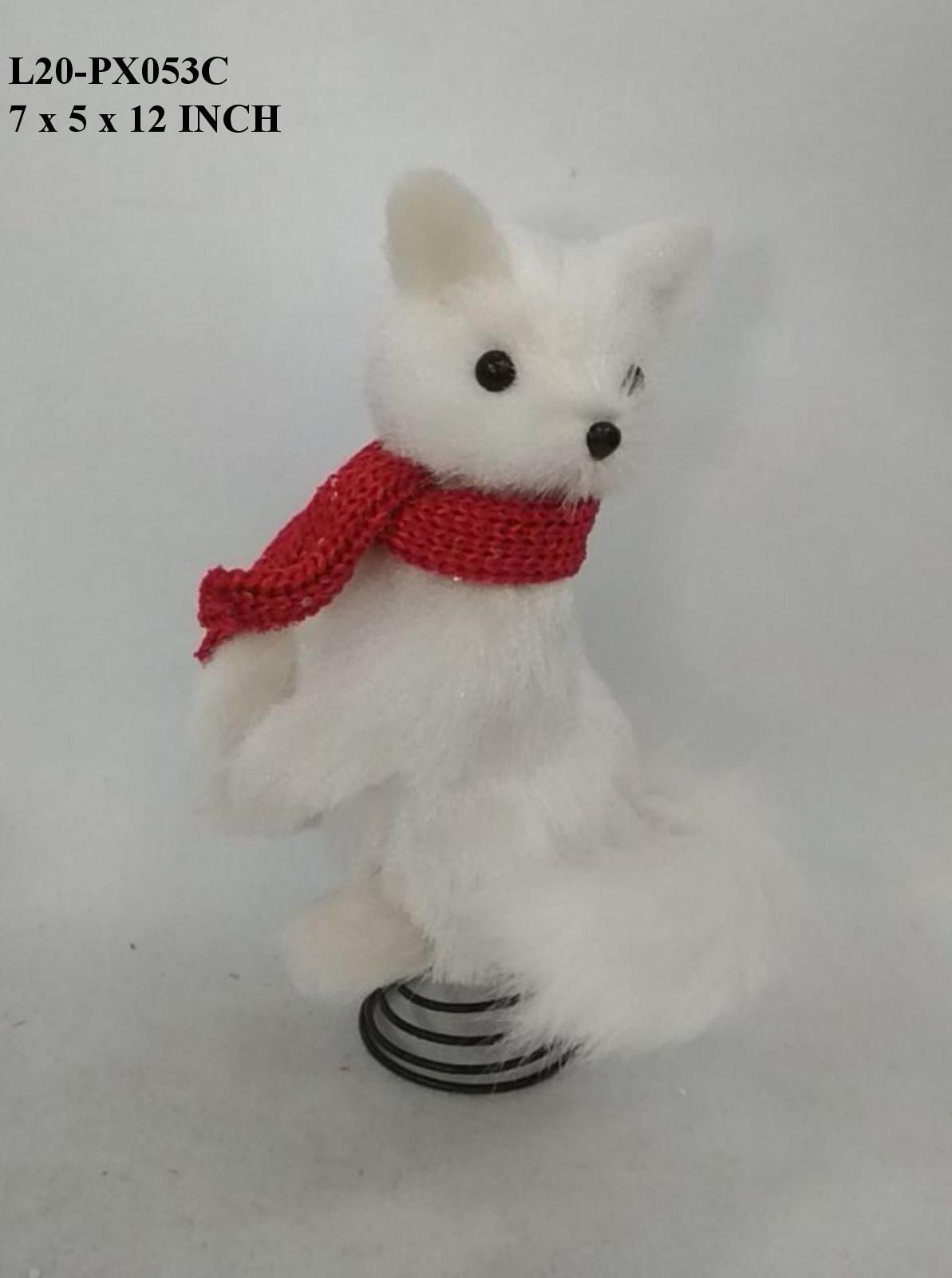 12.0" White Fox with Red Scarf Treetopper