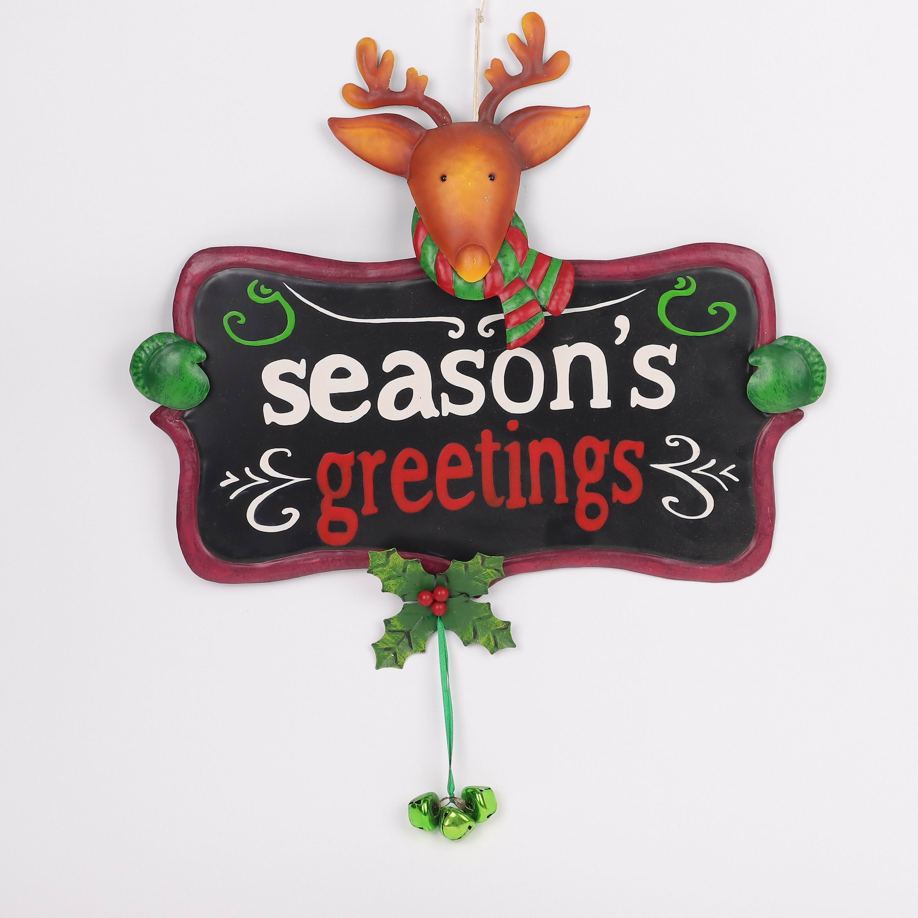 "Season's greetings" with 
reindeer wall hang