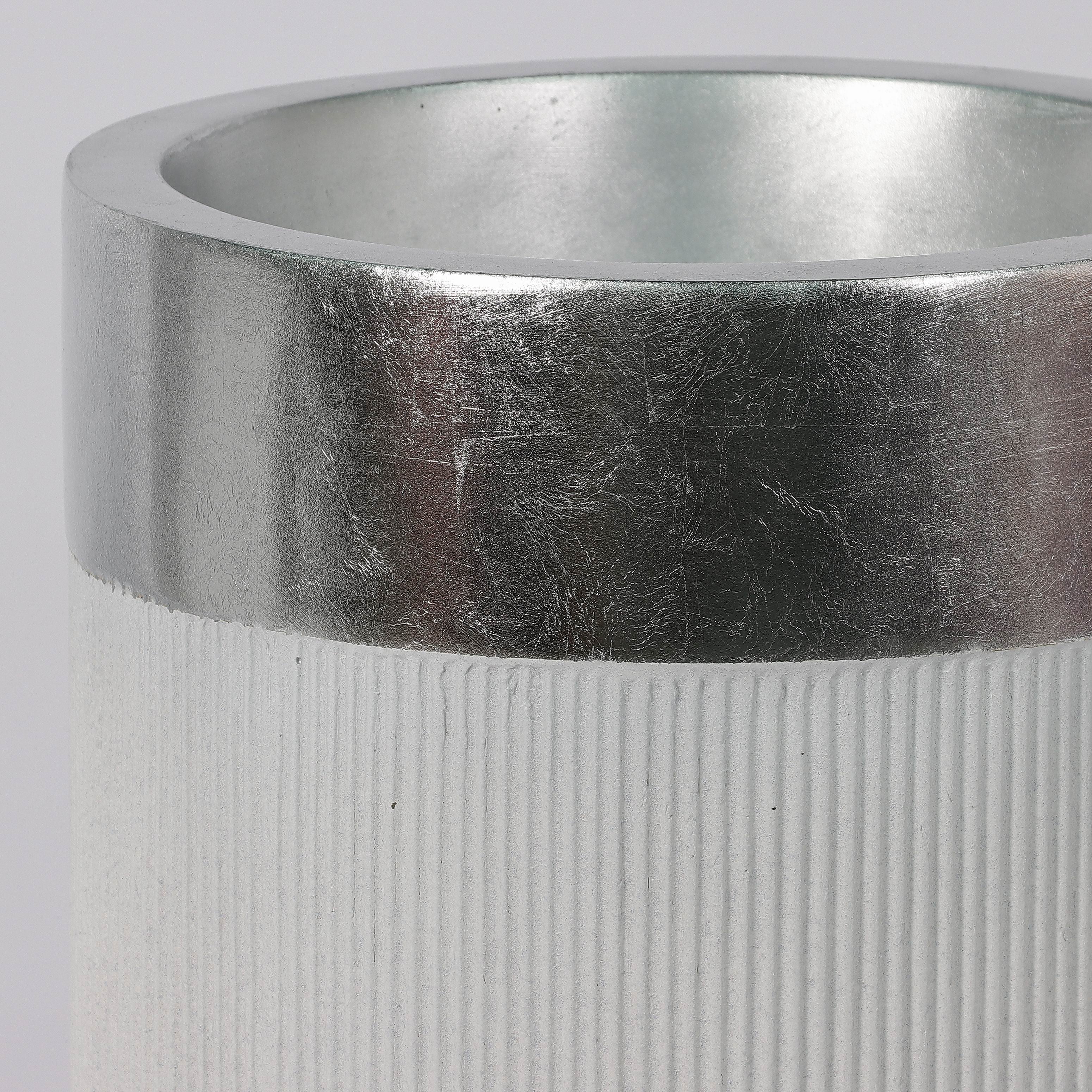 15.366 X 15.366 X 35.46"H MATTE WHITE PLANTER W/ SHINY SILVER EDGE