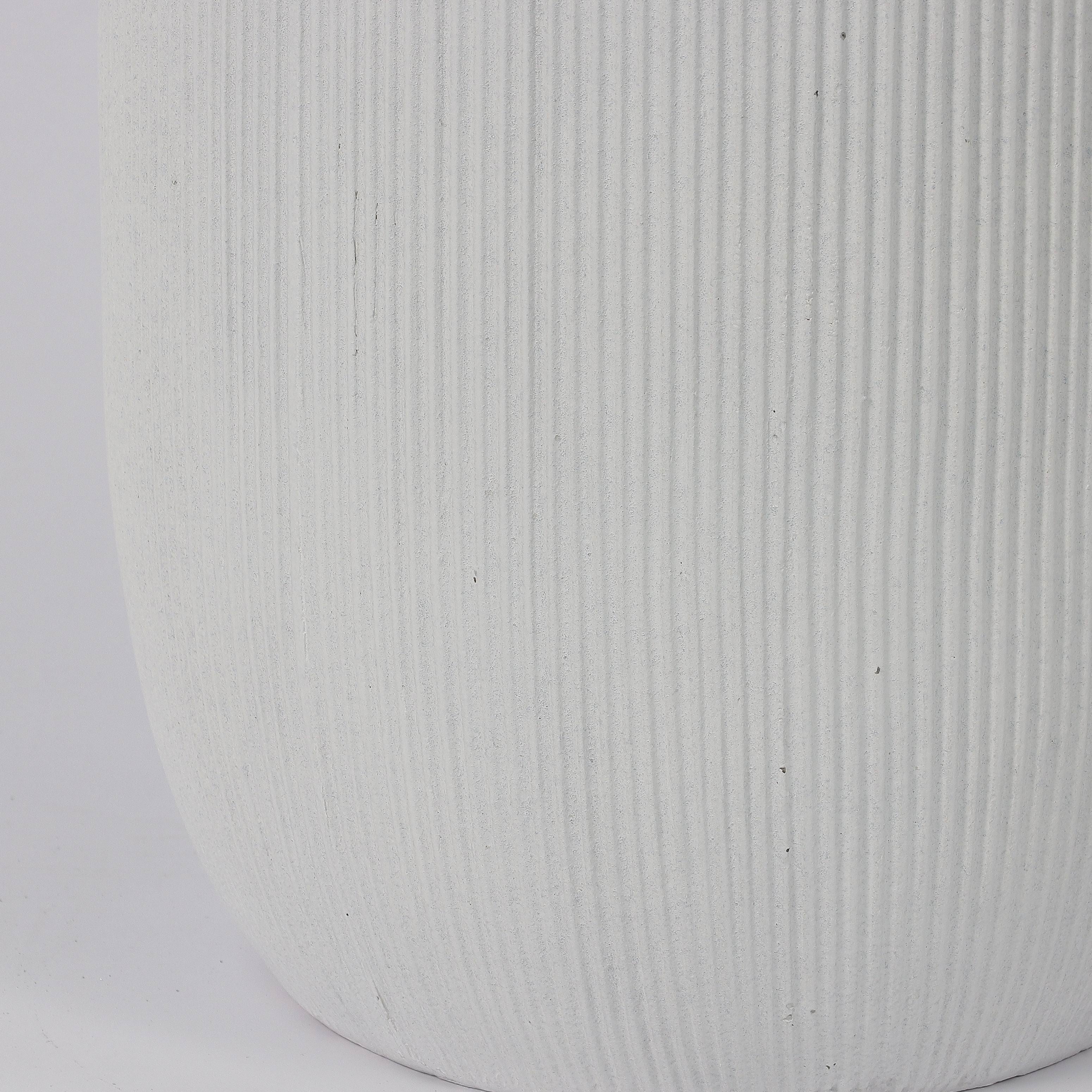 15.366 X 15.366 X 35.46"H MATTE WHITE PLANTER W/ SHINY SILVER EDGE
