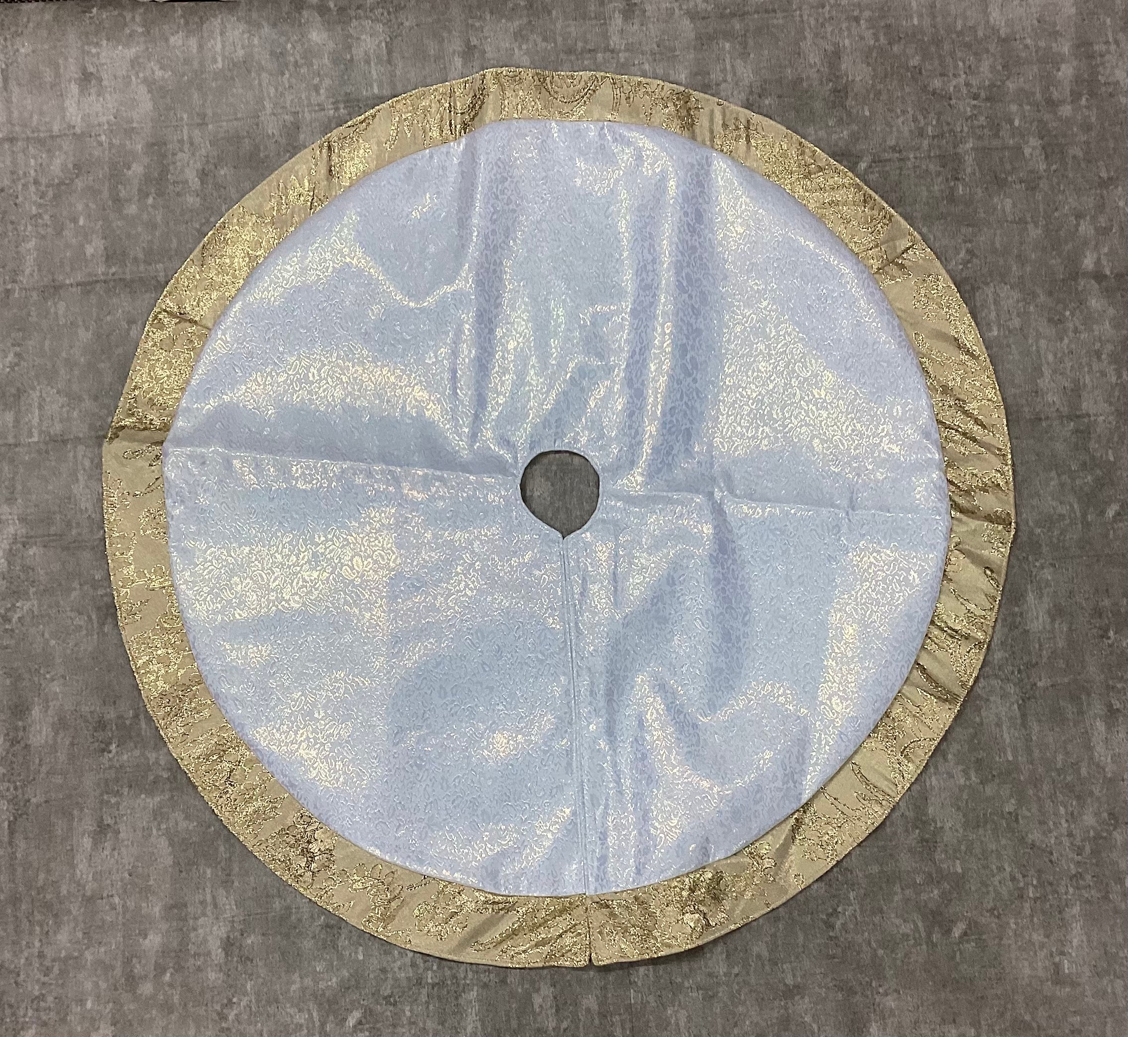 48"dia. Fabric Tree Skirt - Silver, White & Gold