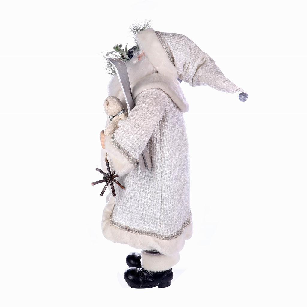 22 X 12 X 37.5"H  WHITE SILVER SANTA SUITS SANTA W/TOYS