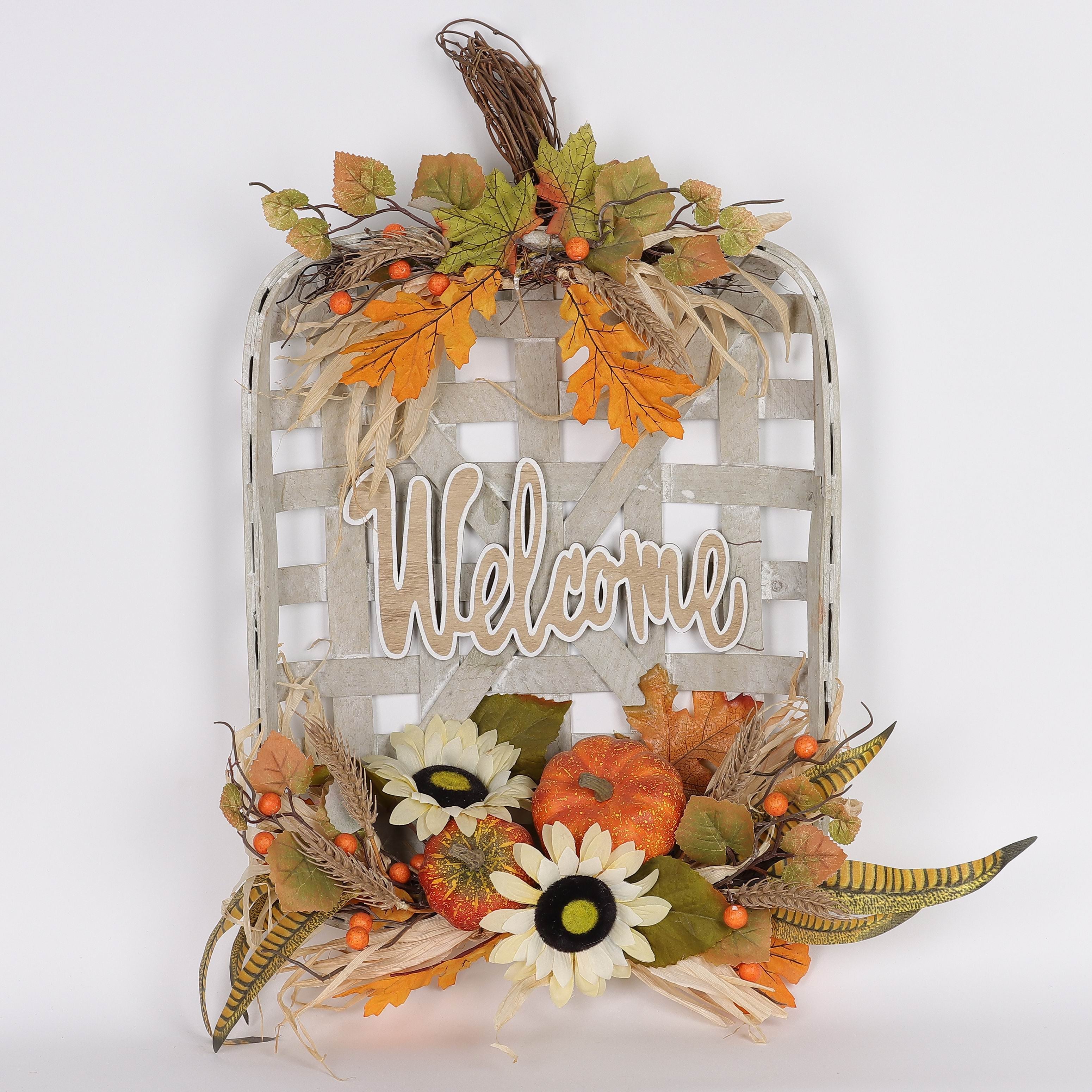 24 X 21 X 4.5"H WELCOME SIGN W/SUNFLOWERS & PUMPKINS WALL HANG DECOR