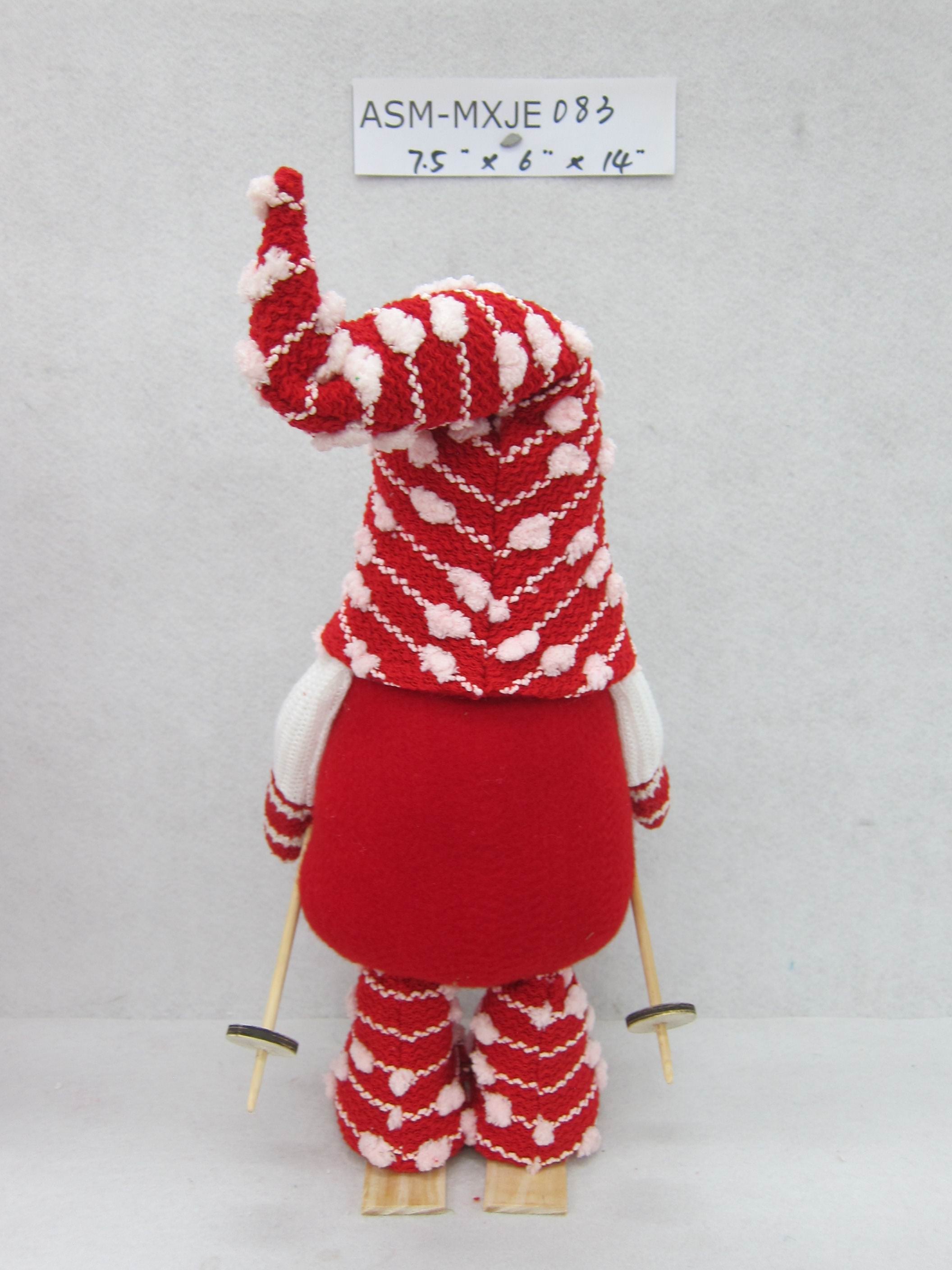 14"H. Red/White Fabric Skiing Gnome