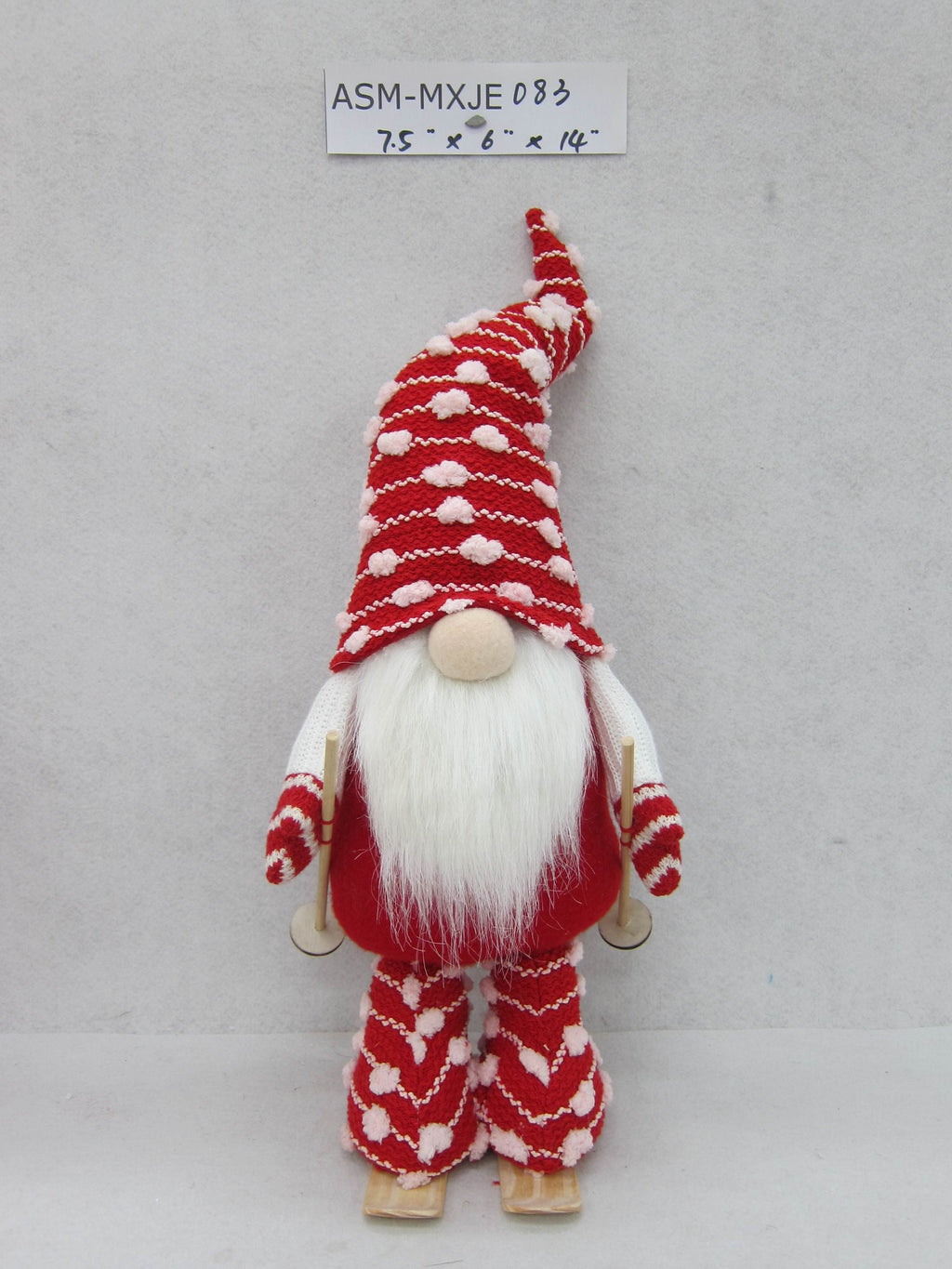 14"H. Red/White Fabric Skiing Gnome