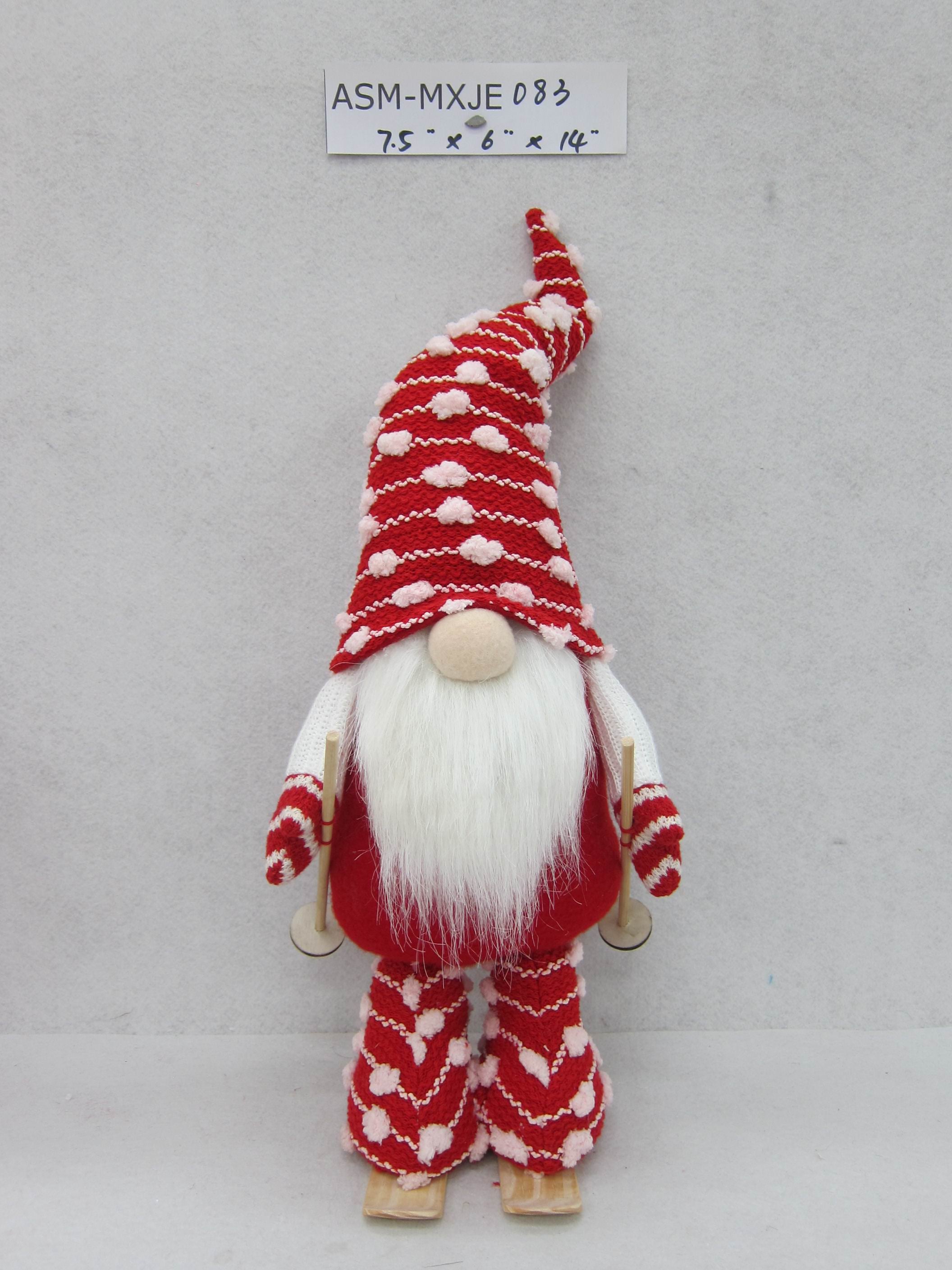 14"H. Red/White Fabric Skiing Gnome