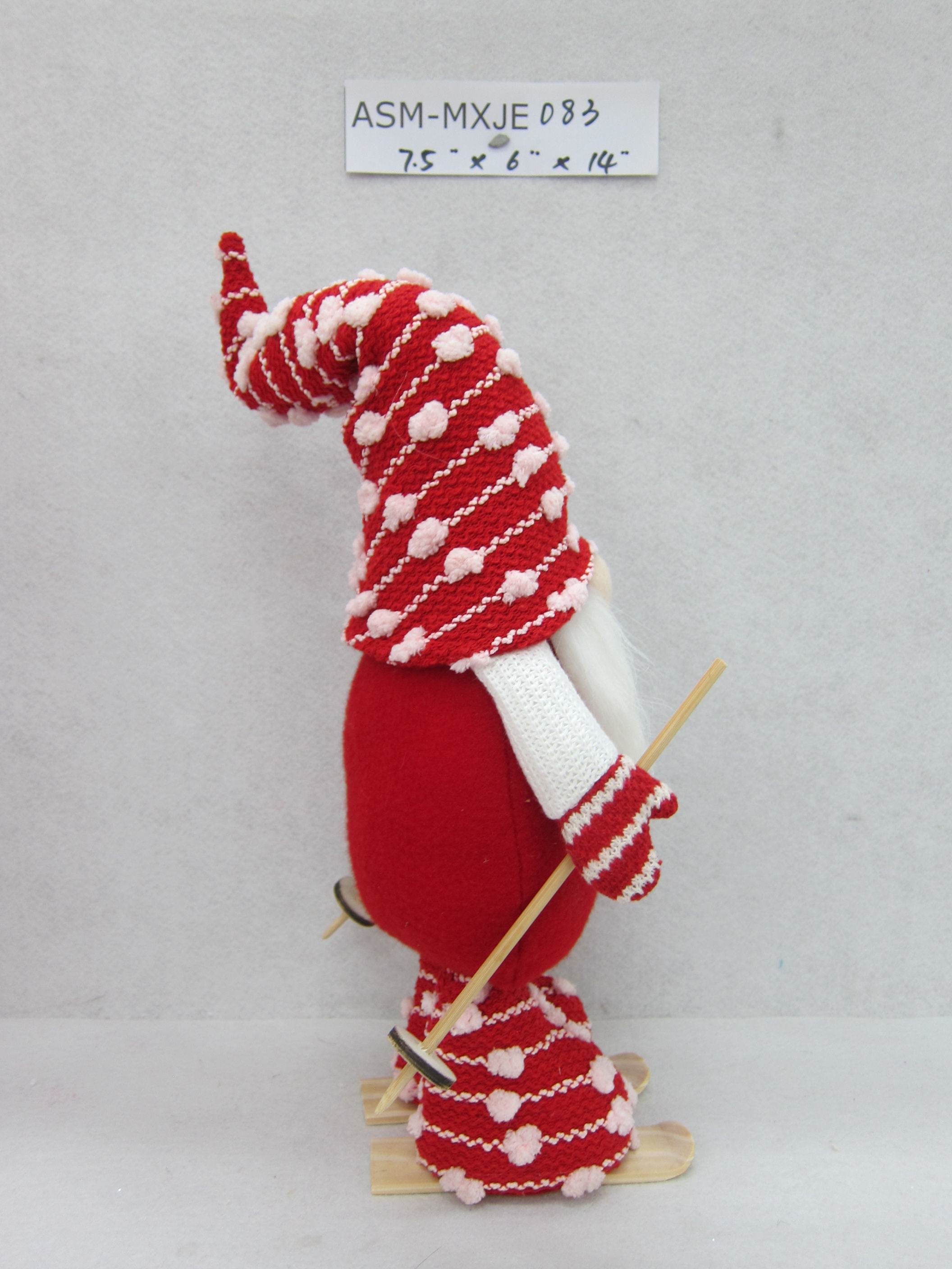 14"H. Red/White Fabric Skiing Gnome