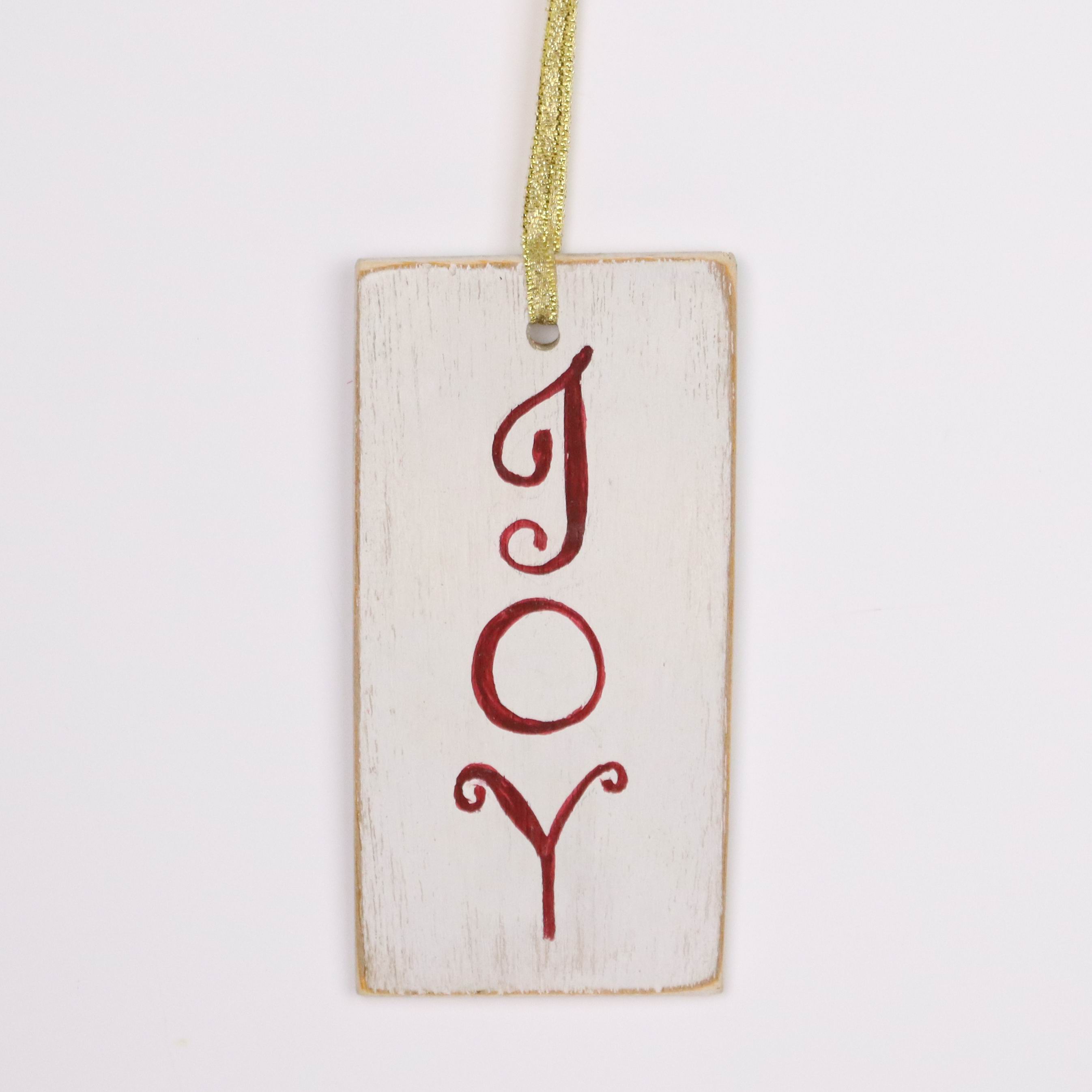 "Joy" white tag ornament