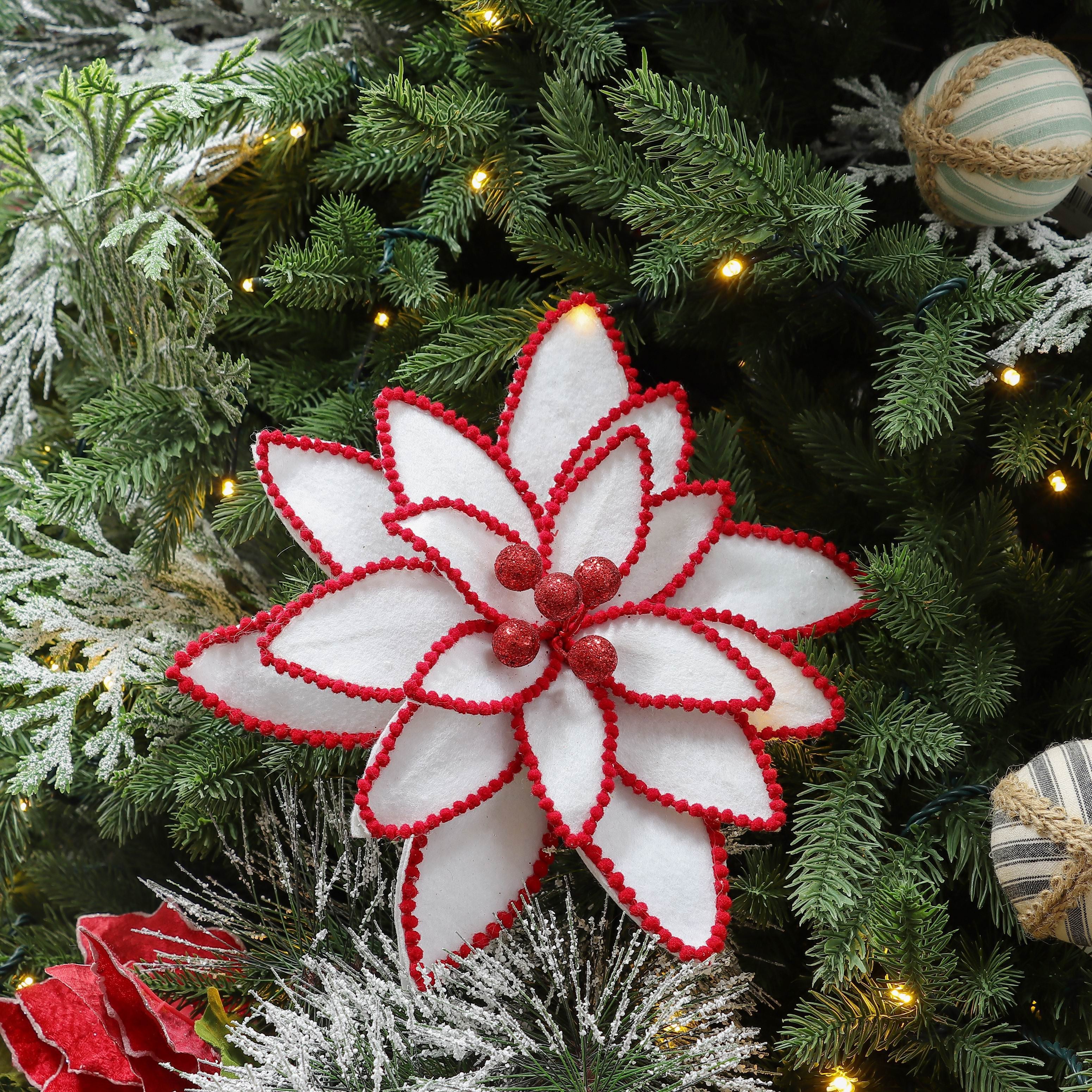 10 X 10 X 5"H WHITE POINSETTIA DECOR W/CLIP