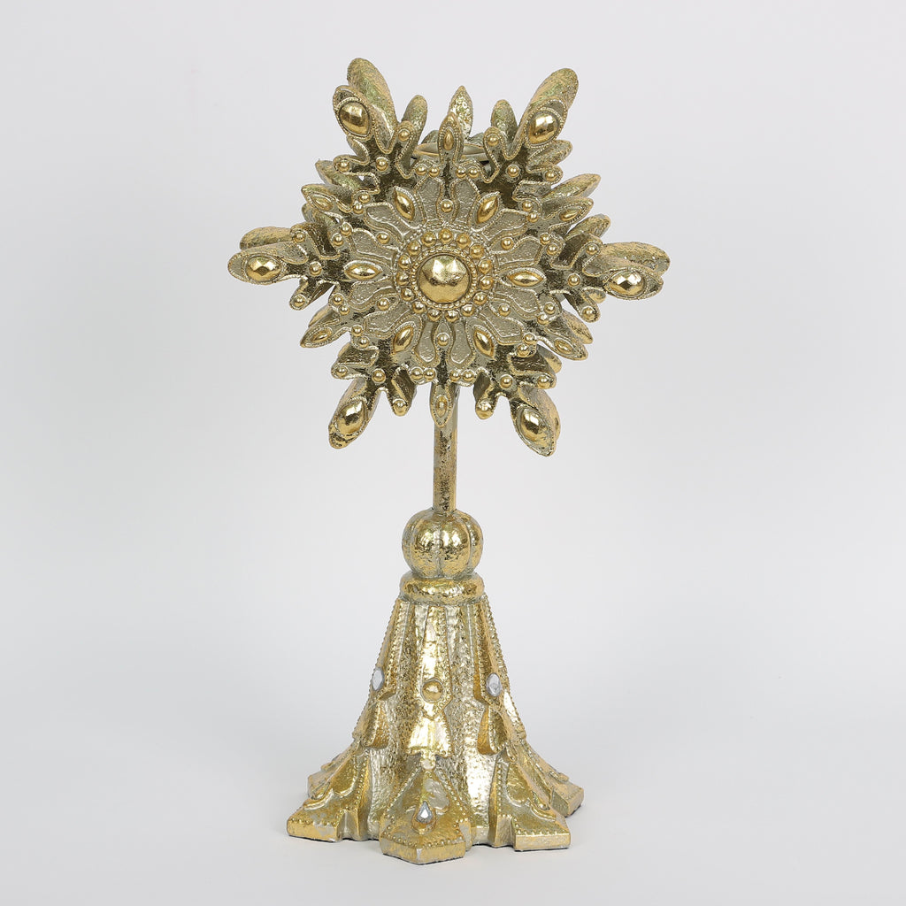 10.5"H. Polyresin Gold Table Top Snowflake