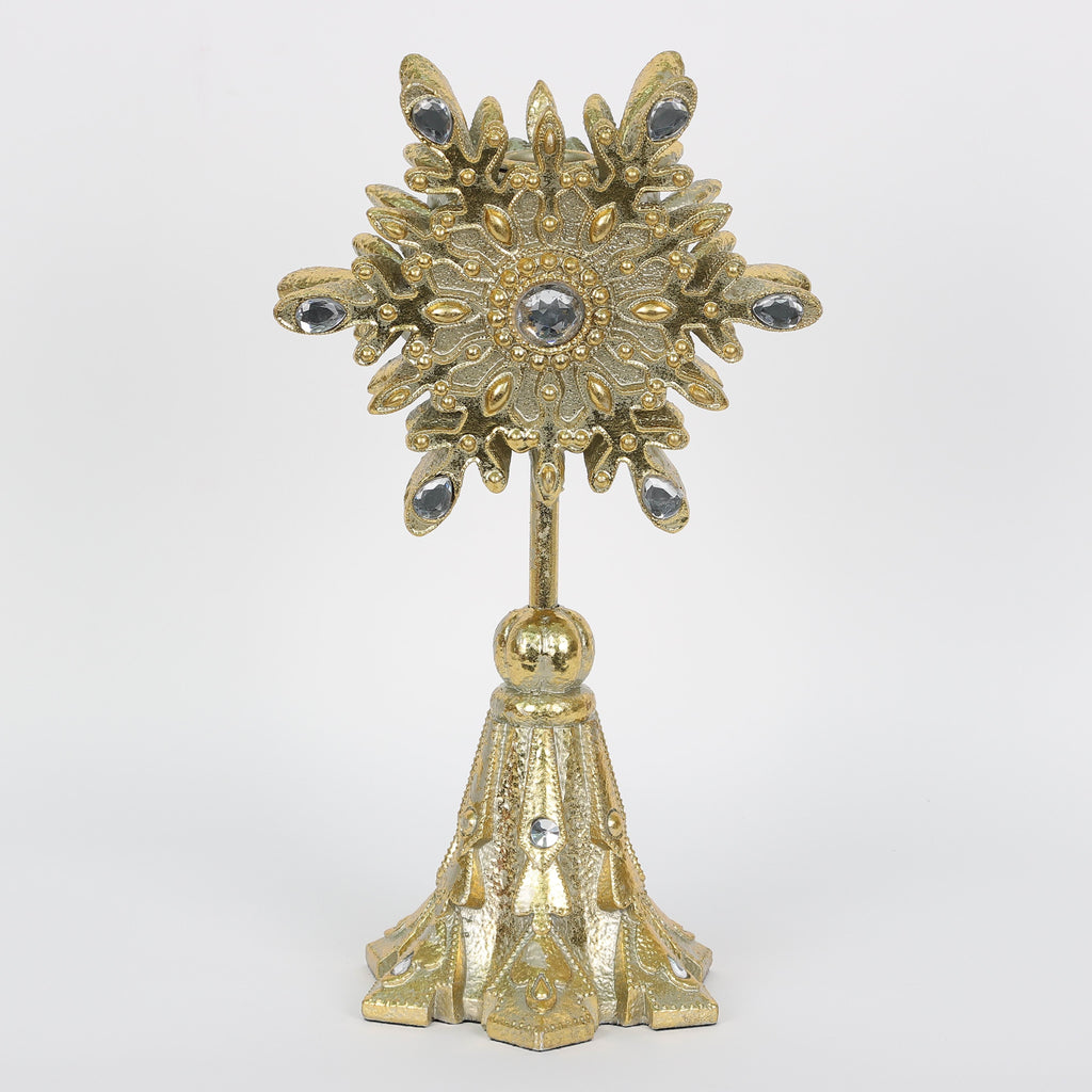 10.5"H. Polyresin Gold Table Top Snowflake