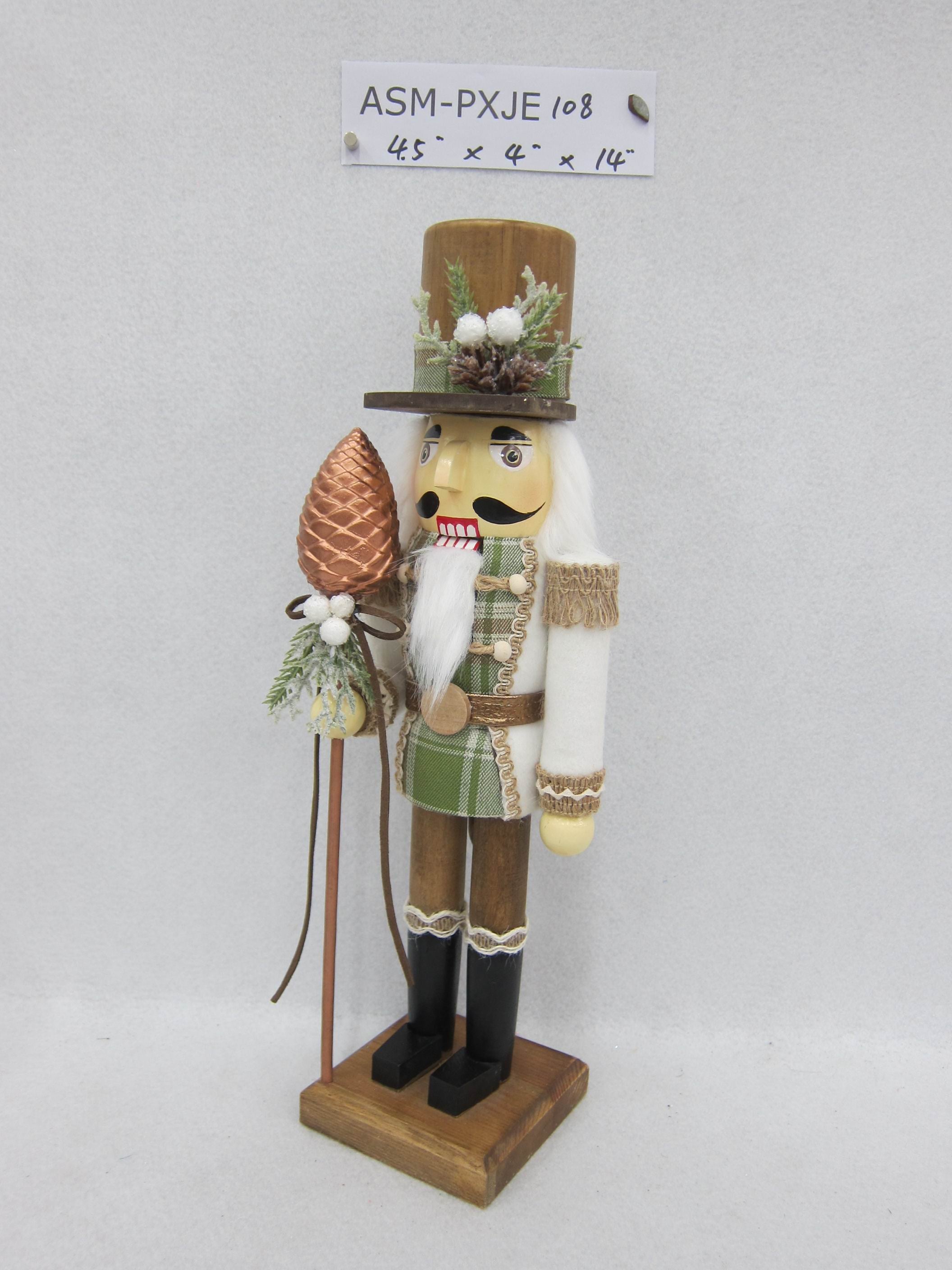 14"H Wood Nutcracker Holding Pinecone