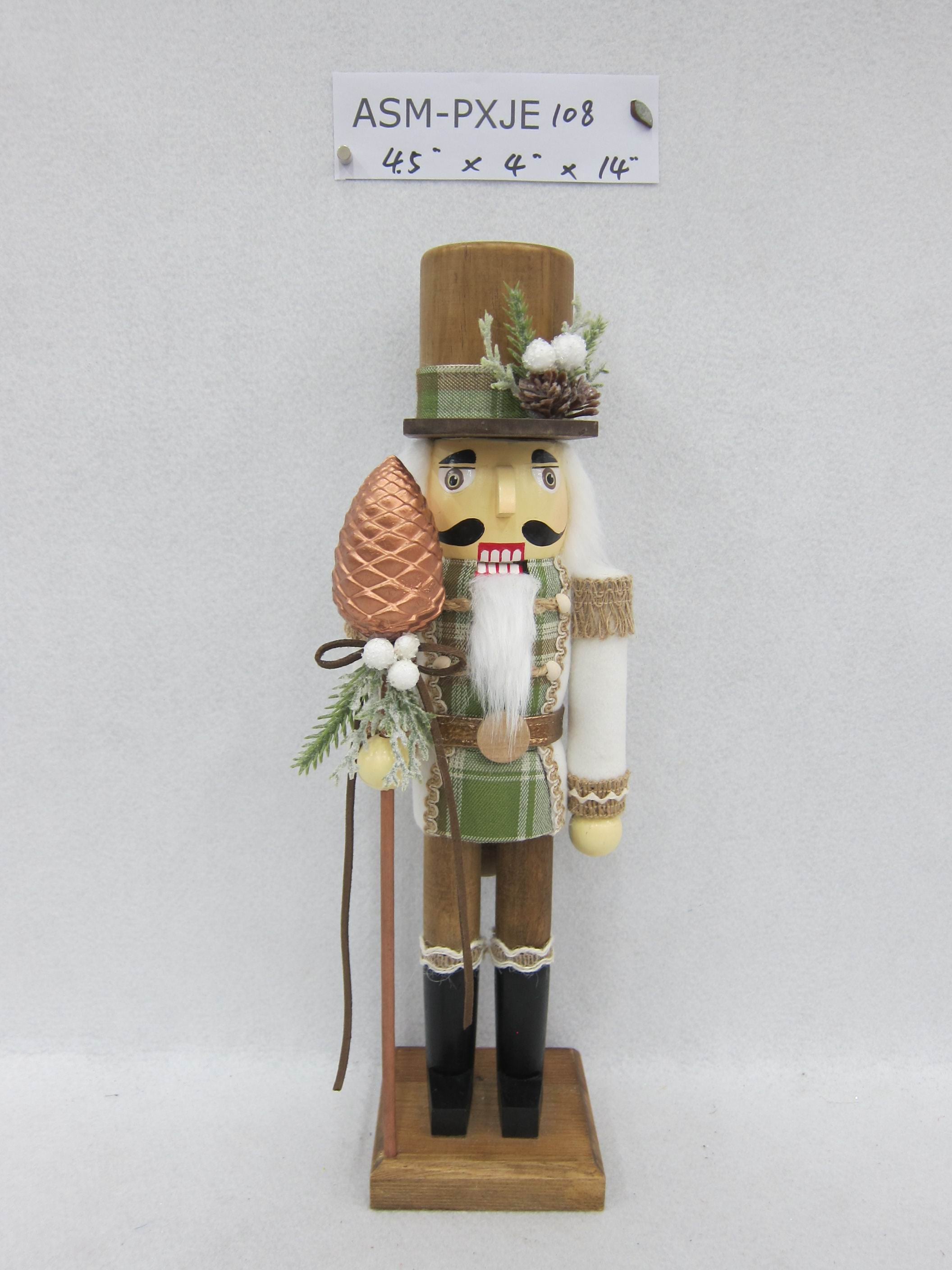 14"H Wood Nutcracker Holding Pinecone
