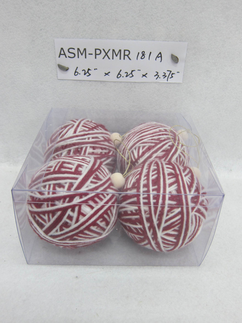 3.4"D Red/White Fabric Ball Orn. S/4