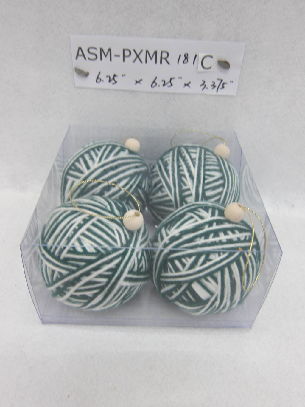 3.4"D Green/White Fabric Ball Orn. S/4