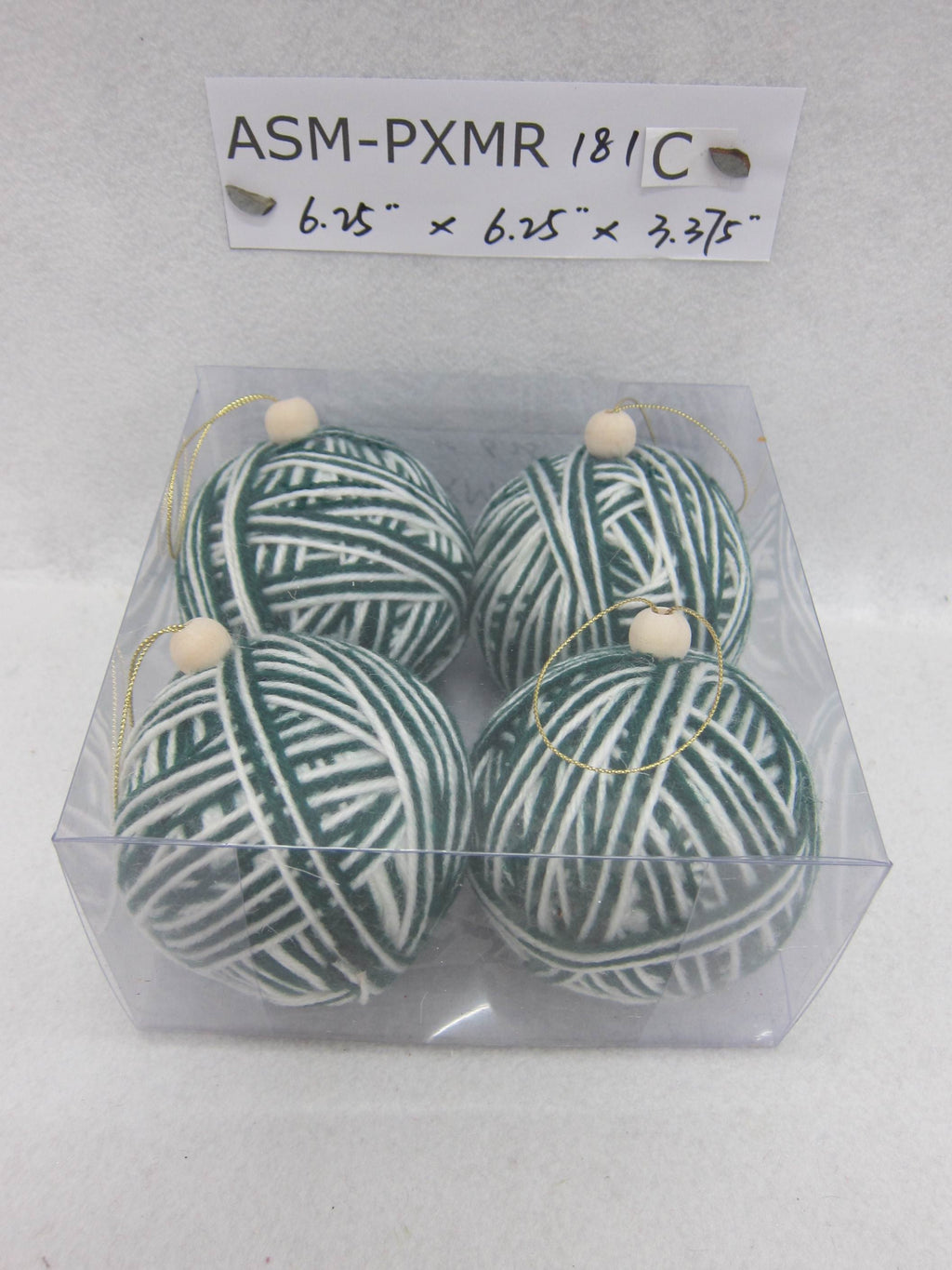 3.4"D Green/White Fabric Ball Orn. S/4