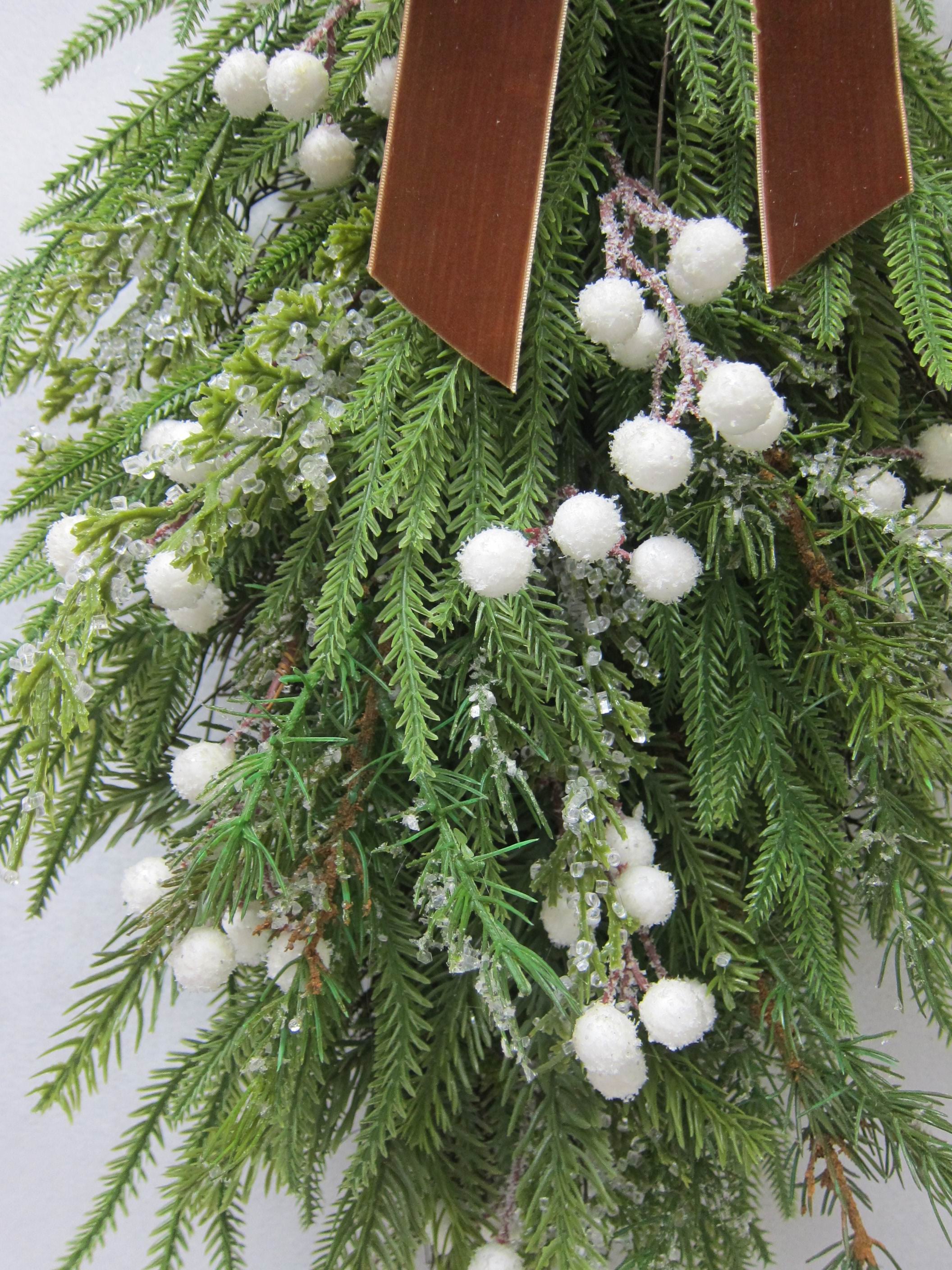 24"H Pine Needles Drop with White Berries