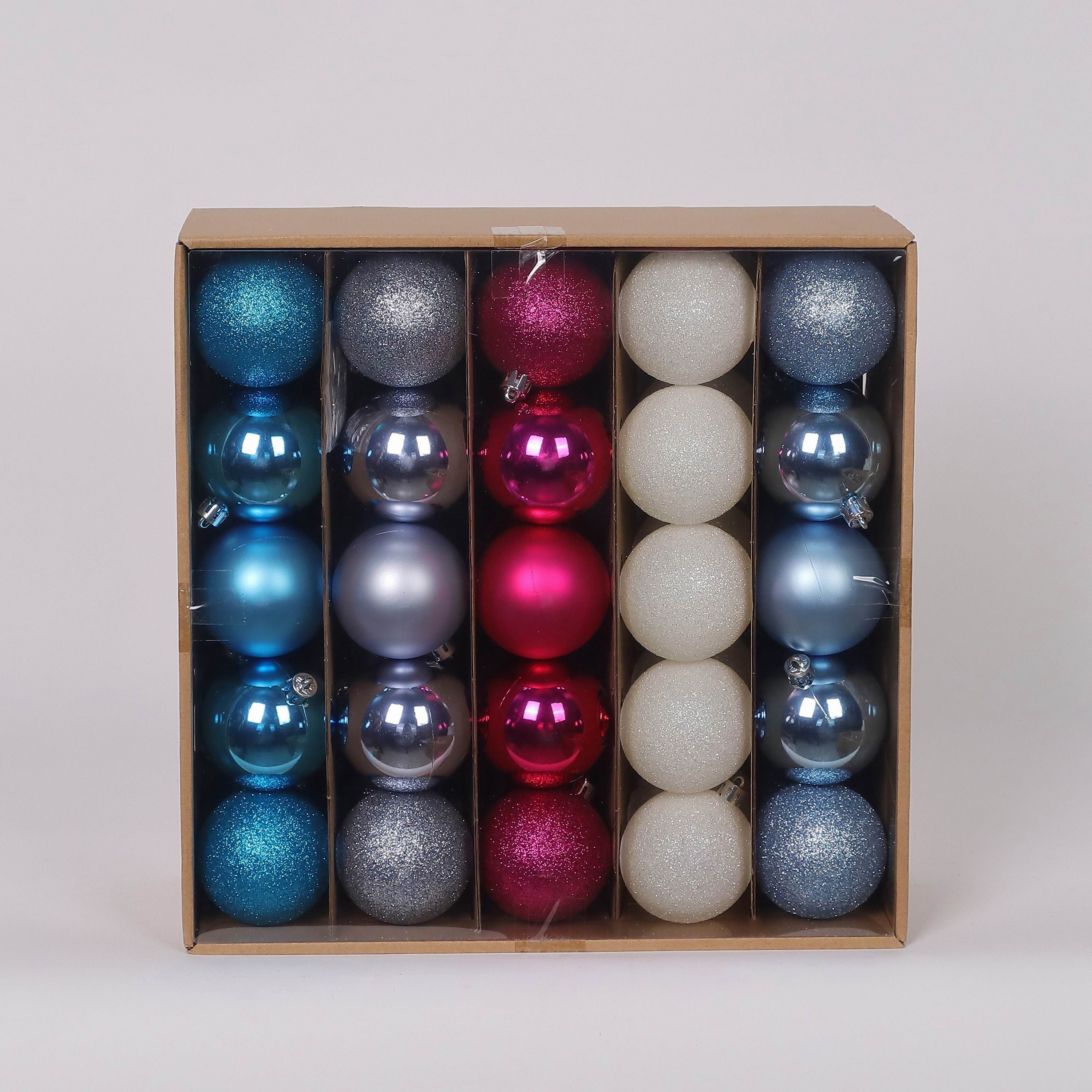 50 Shatterproof Ornaments box set - Ocean Blue, Gray, Pink, White and Light Blue Grey