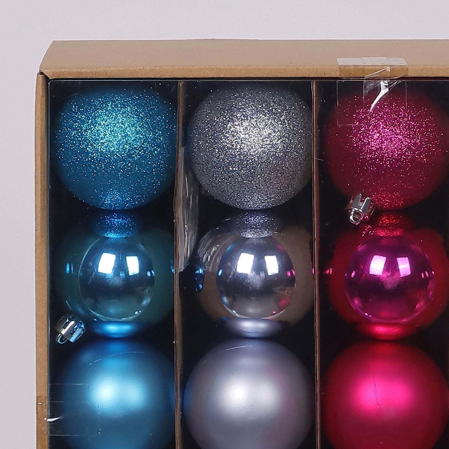 50 Shatterproof Ornaments box set - Ocean Blue, Gray, Pink, White and Light Blue Grey