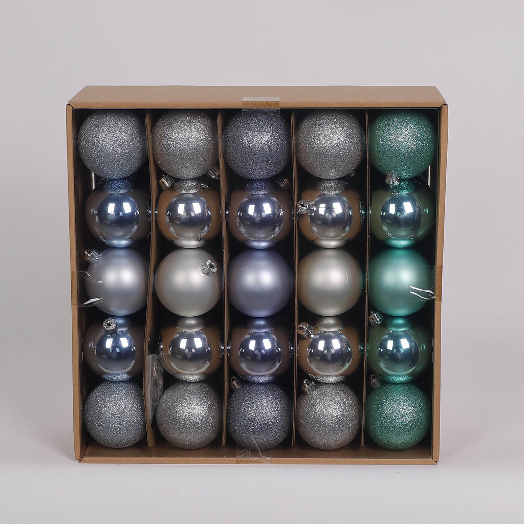 50 Shatterproof Ornaments box set - Light Blue, Silver and Turquoise