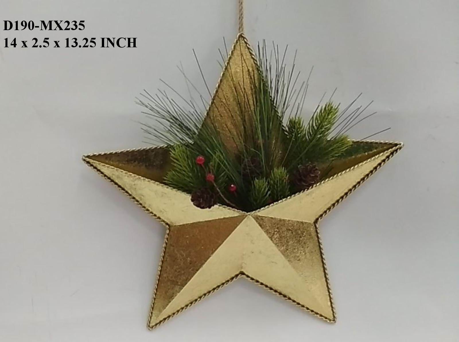 13.25"H. Christmas Star Hanging Planter with PVC/Berries arrangements
