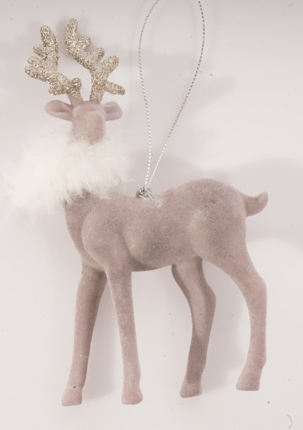 6” HT Flocked Deer Ornament