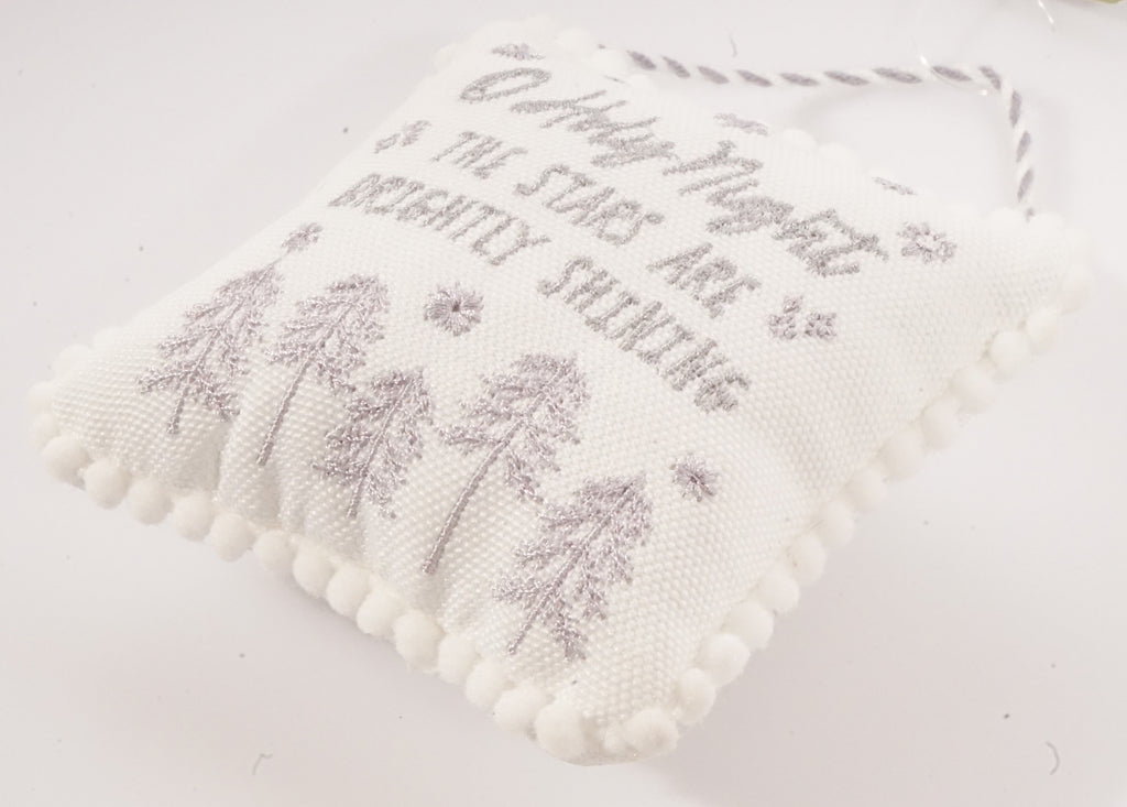 4" HT Embroidered Fabric Pillow Ornament “All Is Calm”