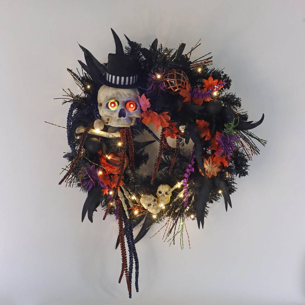 26" Halloween Wreath wth Skulls, Pumpkins & Skeletons