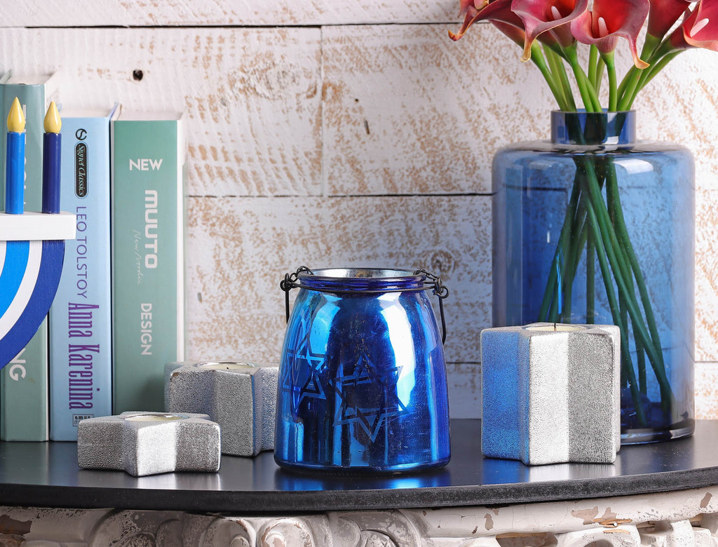 4.5 X 5"H BLUE CONTAINER DECOR