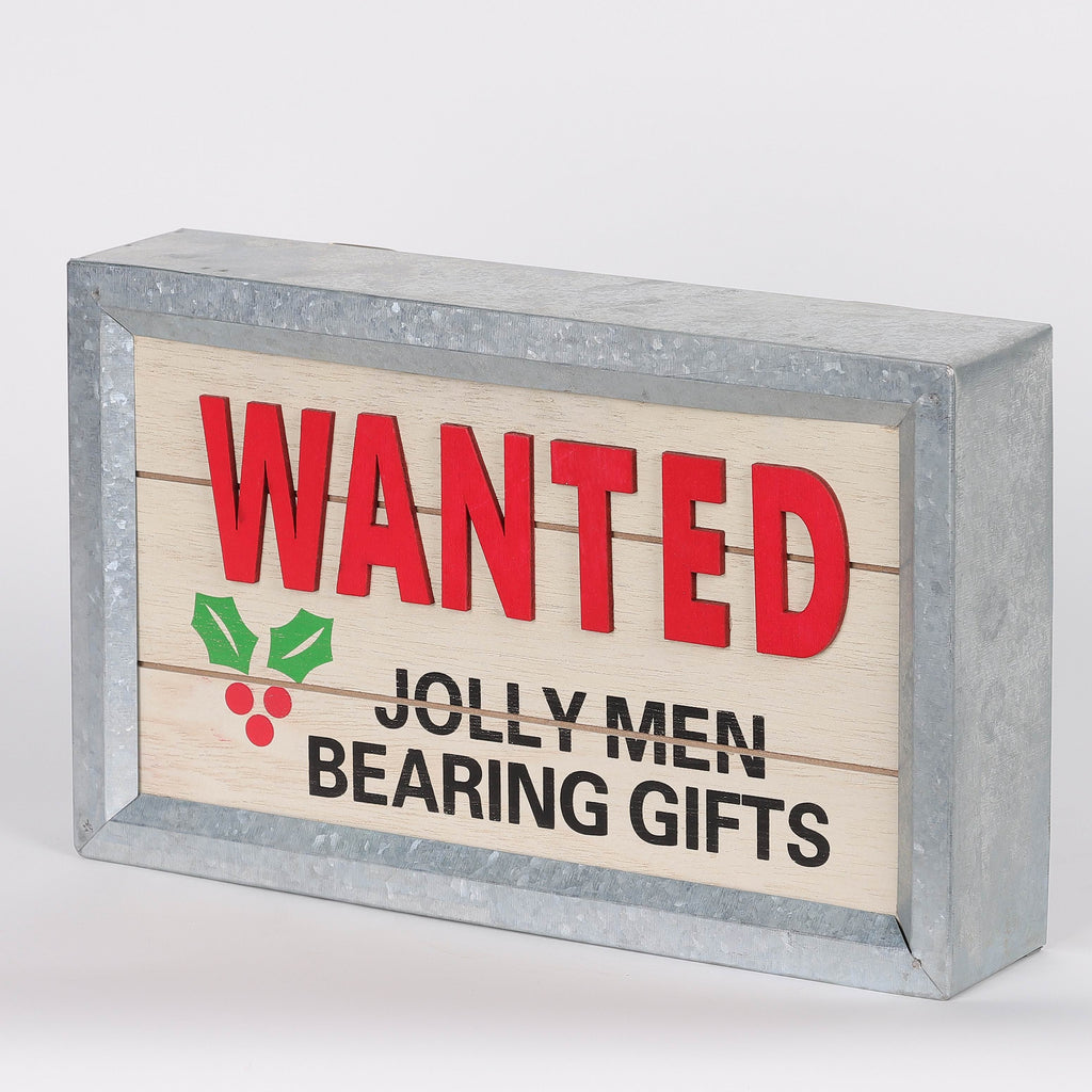 6.25 X 10 X 2"H CHRISTMAS WANTED JOLLY MEAN BEARING GIFTS DEOR