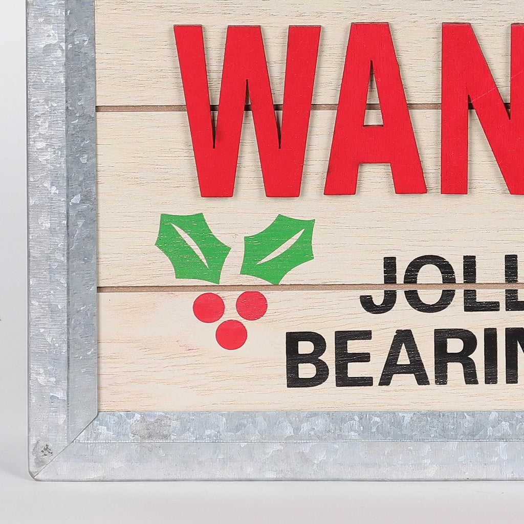 6.25 X 10 X 2"H CHRISTMAS WANTED JOLLY MEAN BEARING GIFTS DEOR