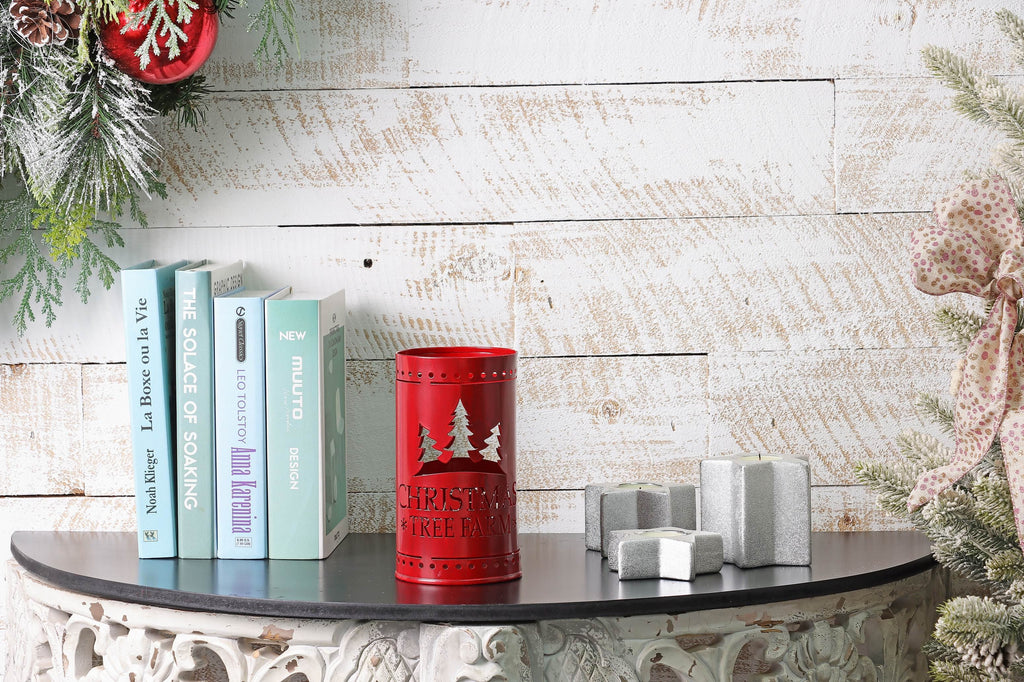 4 X 7"H CHRISTMAS TREE FARM RED TIN DECOR