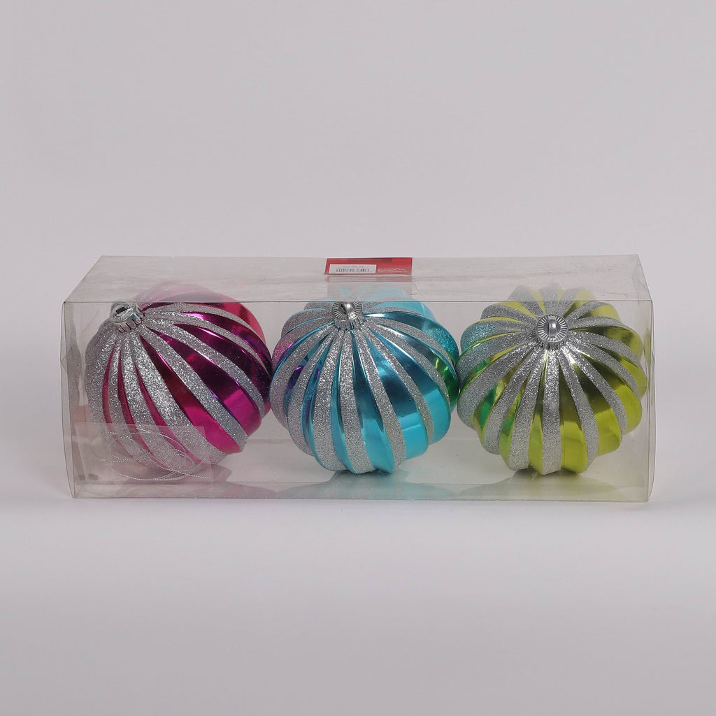 3 Large Shatterproof Ornament Box Set - Yellow, Blue and Red