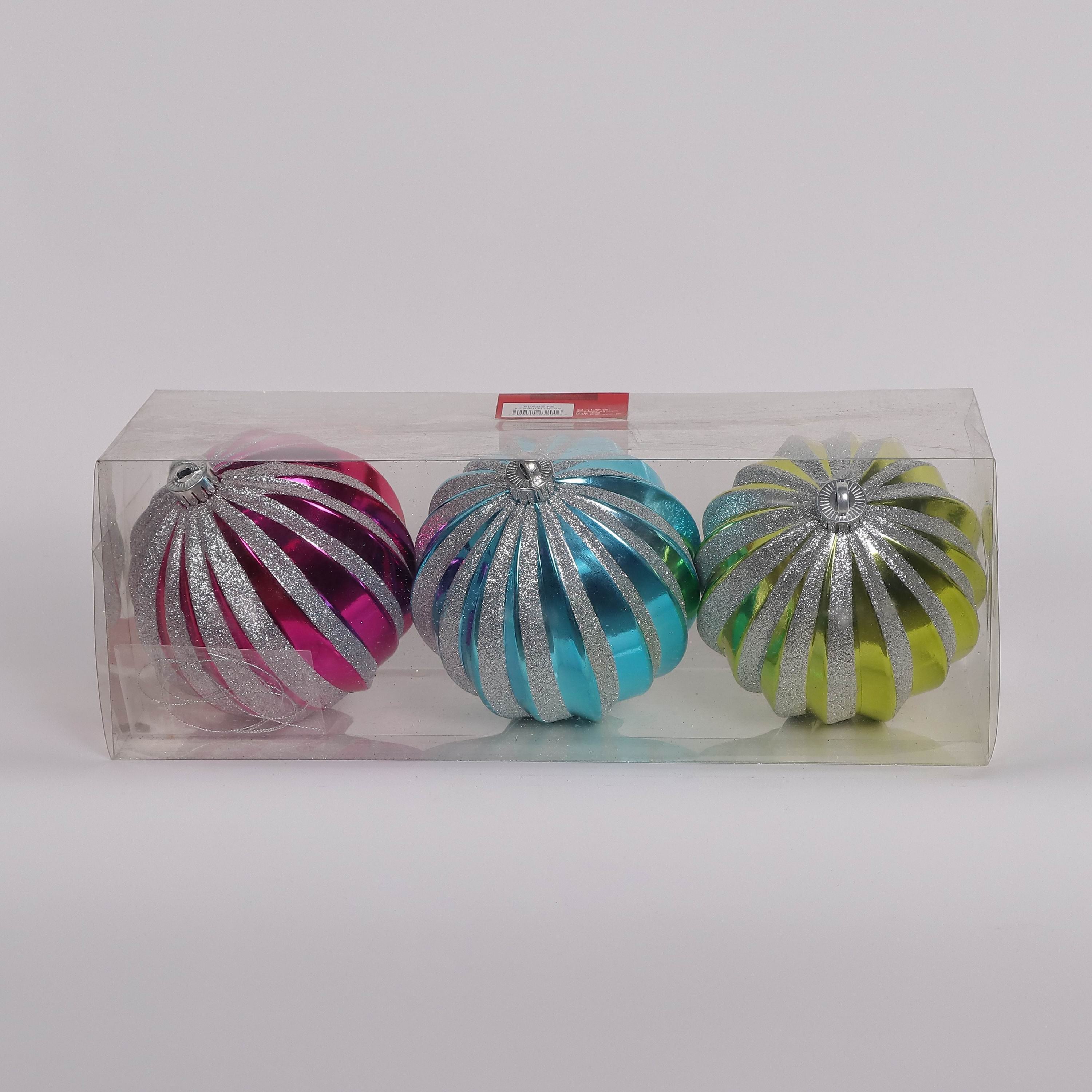 3 Large Shatterproof Ornament Box Set - Yellow, Blue and Red