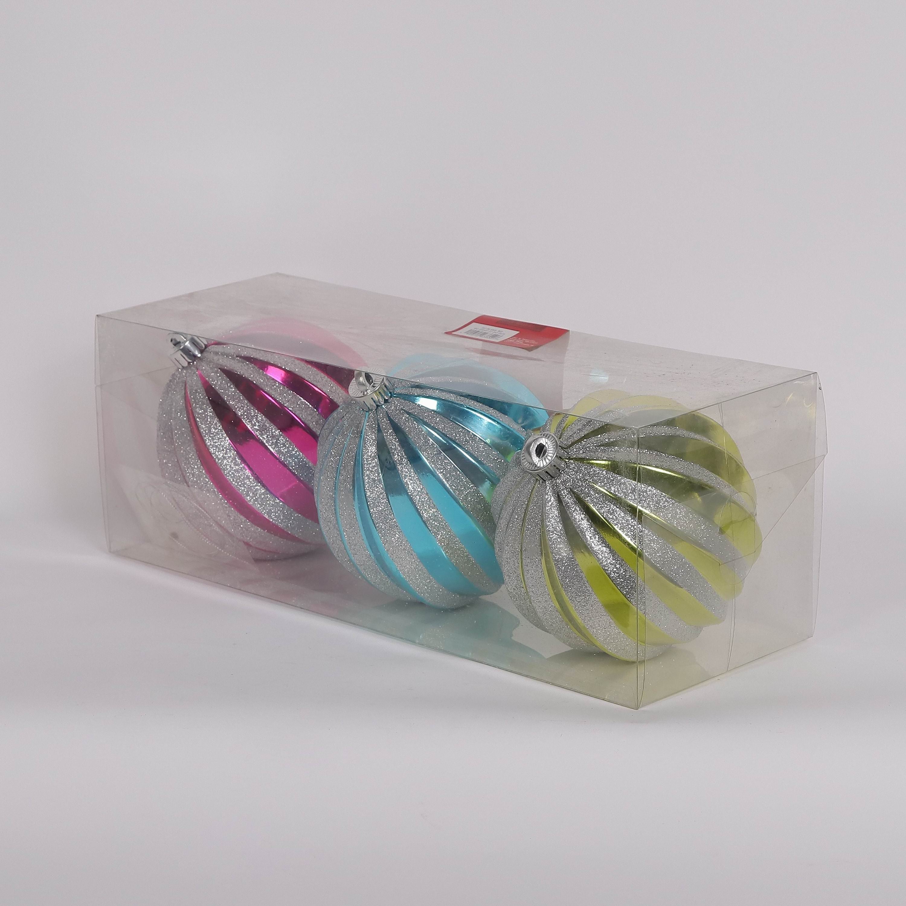 3 Large Shatterproof Ornament Box Set - Yellow, Blue and Red