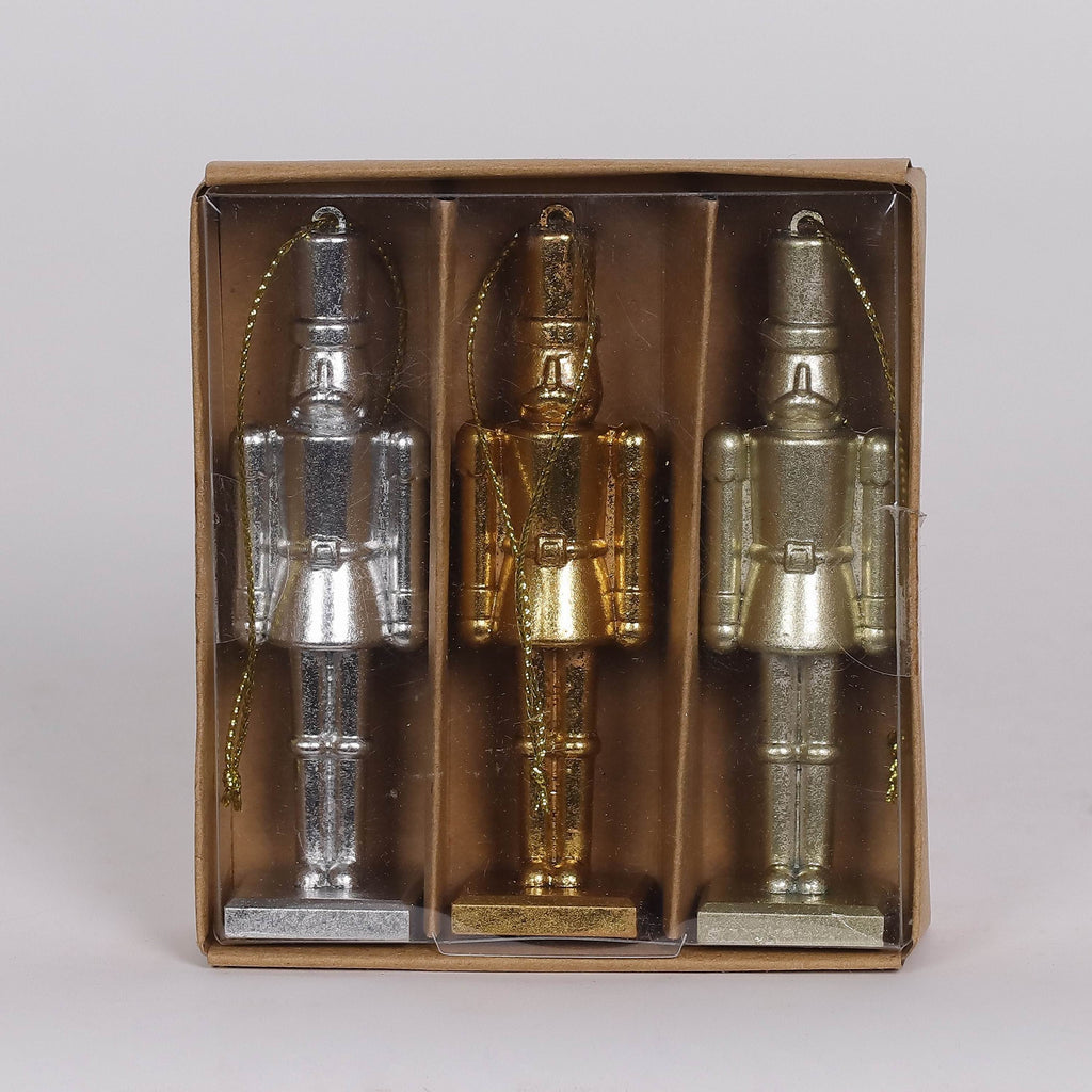 3 Wood Ornament Box Set - Nutcracker Silver, Bronze and Gold