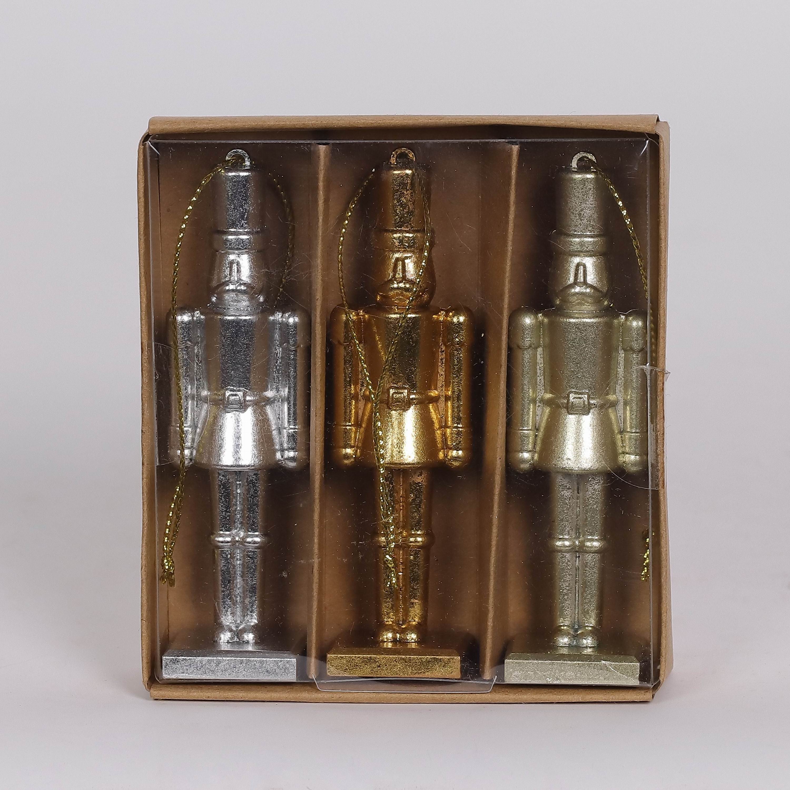 3 Wood Ornament Box Set - Nutcracker Silver, Bronze and Gold