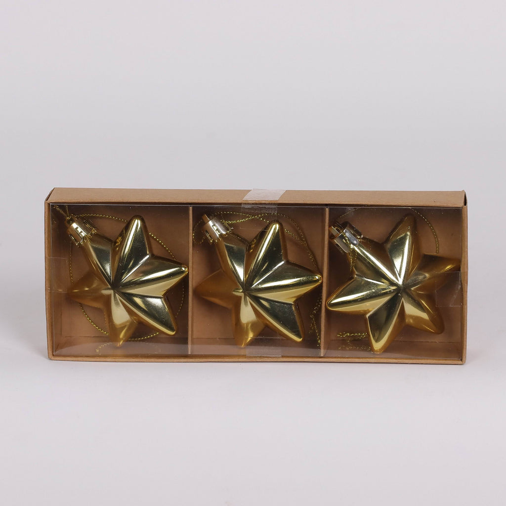 3 Shatterproof Ornament Box Set - Star Gold