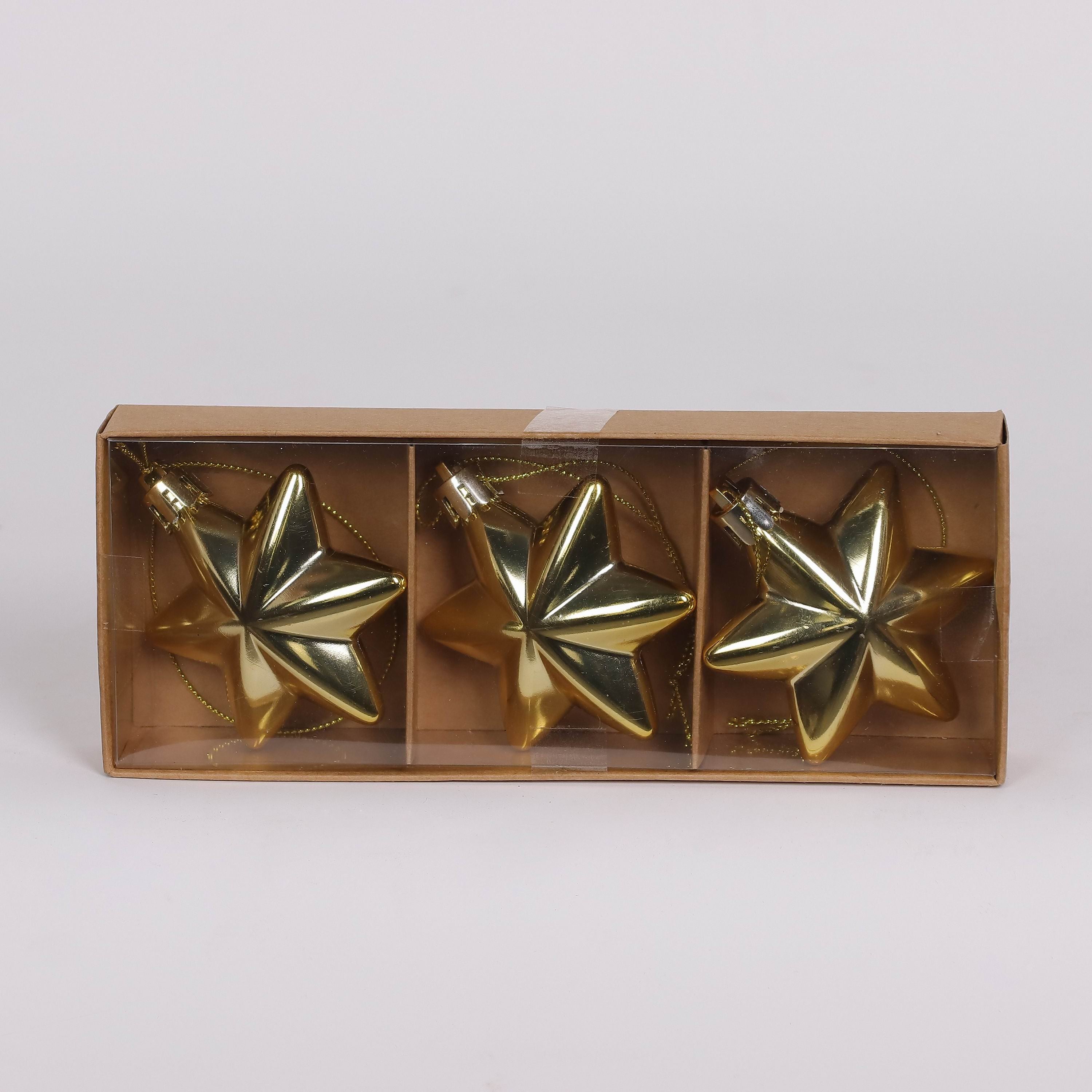 3 Shatterproof Ornament Box Set - Star Gold