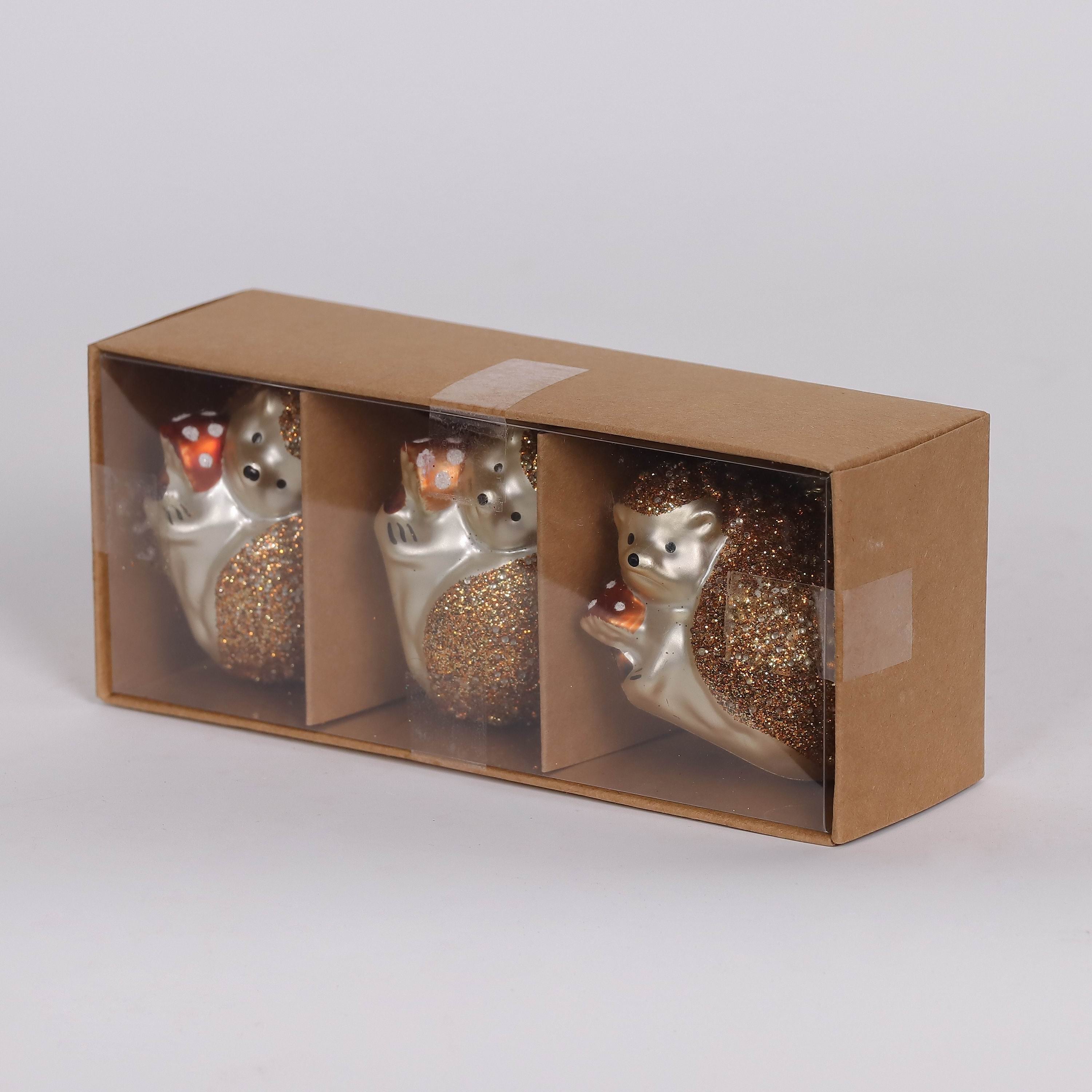 3 Ornament Box Set - Hedgehog with mushroom