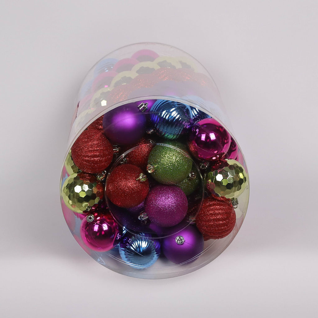 100 Shatterproof Ornaments box set - Blue, Purple, Red, Pink and Gold