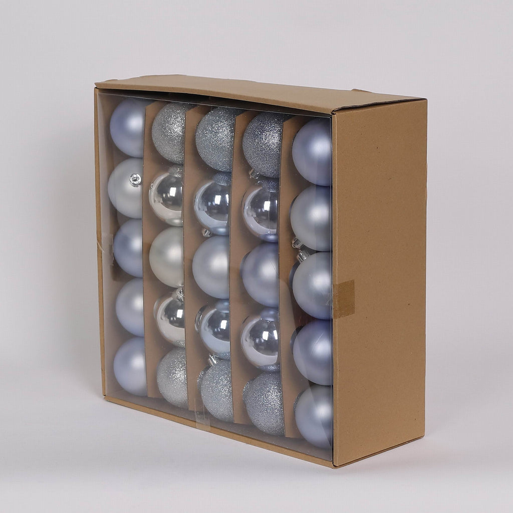 50 Shatterproof Ornaments box set - Light Blue, Light Blue Grey and Silver