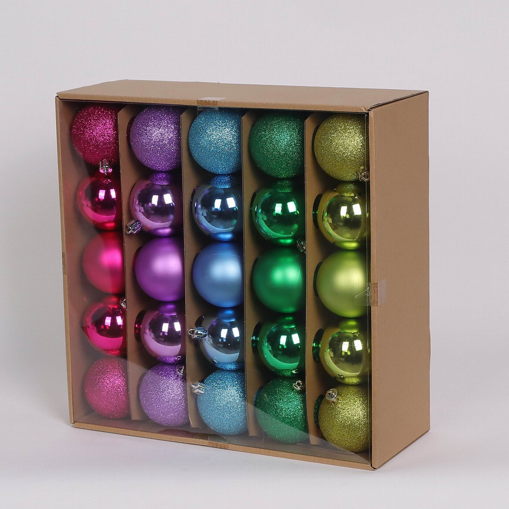 50 Shatterproof Ornaments box set - Red, Purple, Blue, Green and Olive Green