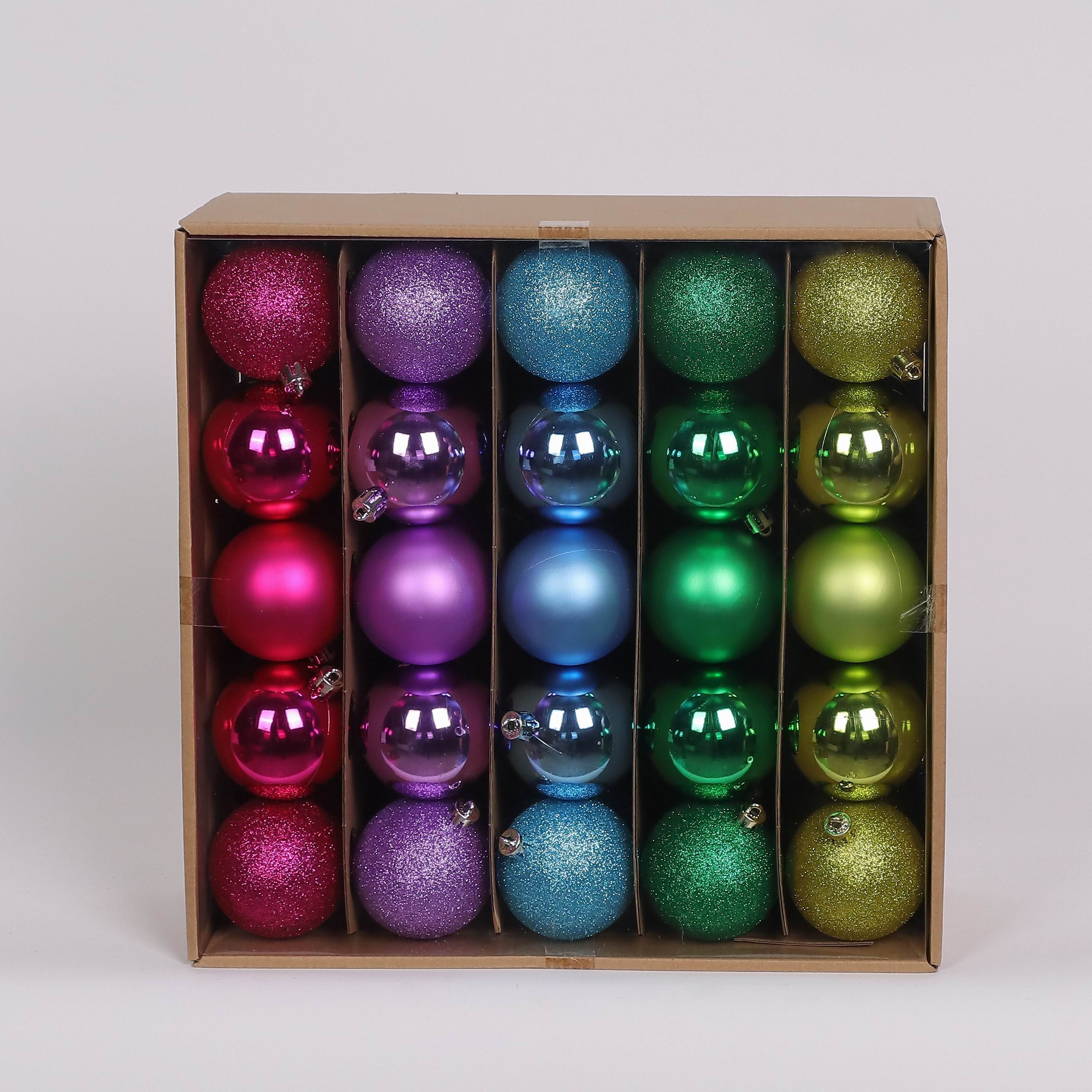 50 Shatterproof Ornaments box set - Red, Purple, Blue, Green and Olive Green