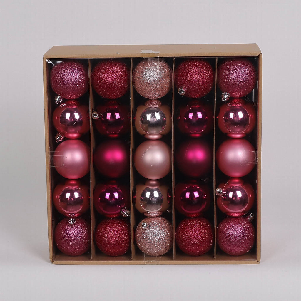 50 Shatterproof Ornaments box set - Pink and Red