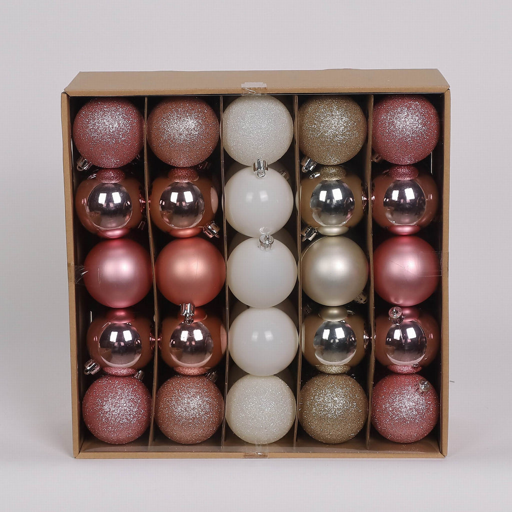 50 Shatterproof Ornaments box set - Pink, Gold and White