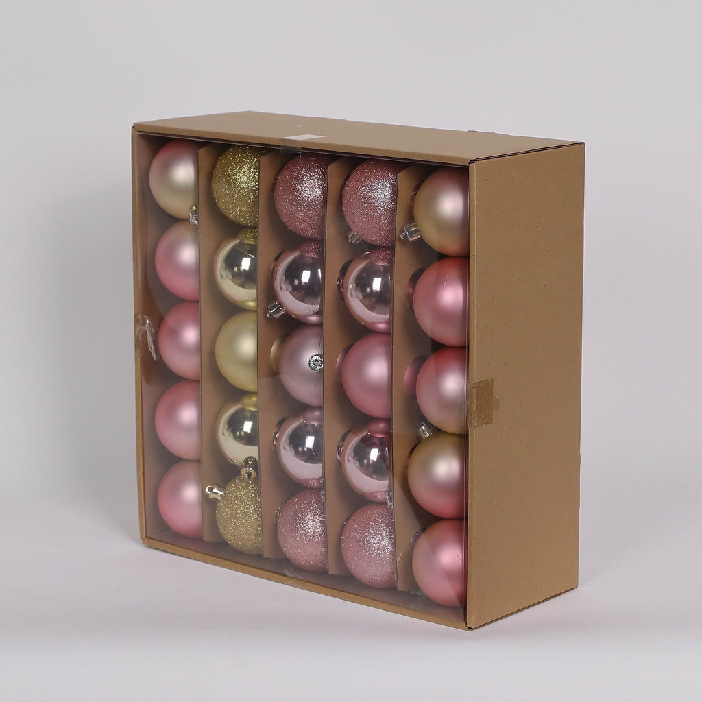 50 Shatterproof Ornaments box set - Pink and Gold