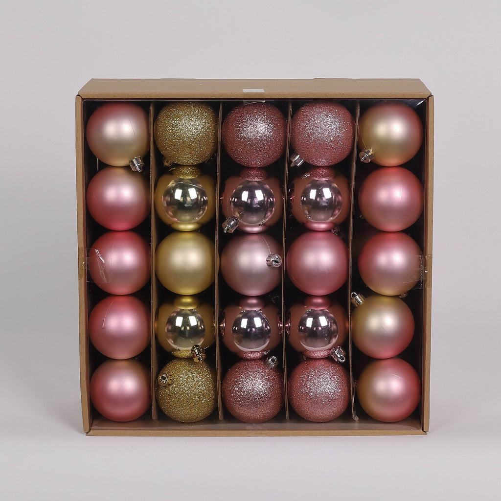 50 Shatterproof Ornaments box set - Pink and Gold