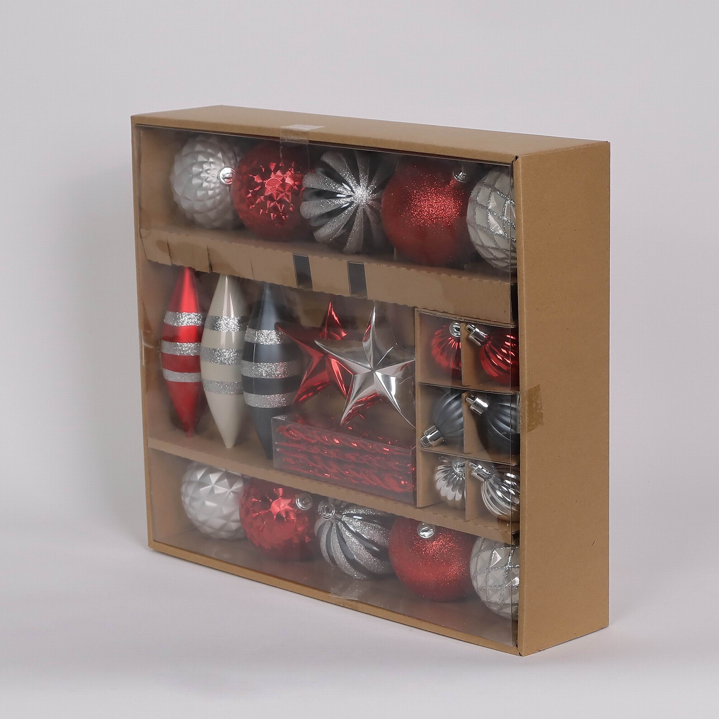 22 Shatterproof Ornaments box set - Silver, Black and Red